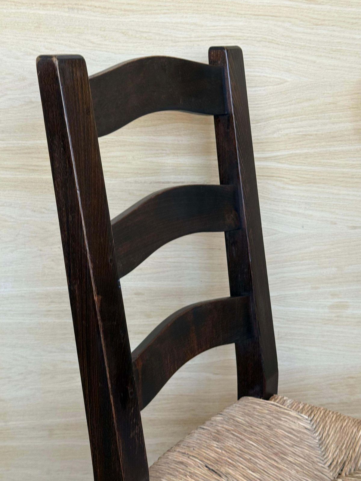 Ensemble de six chaises espagnoles en noyer massif avec assise cannée, XIXe siècle photo buy