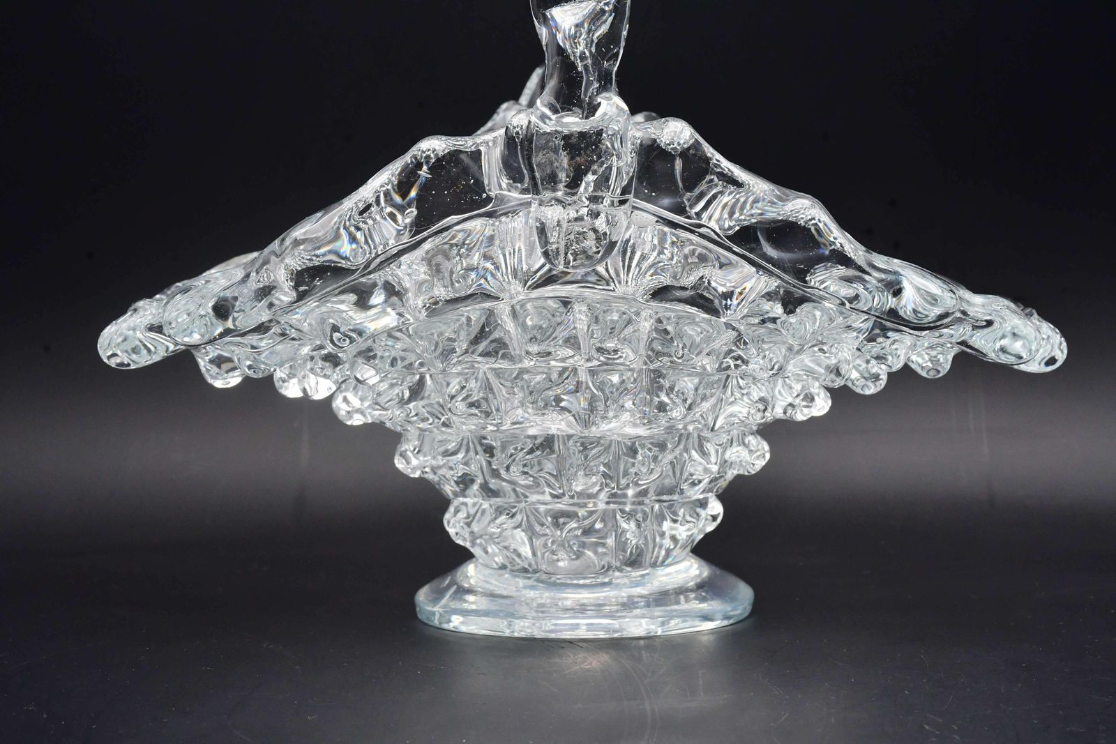 Barovier Rostrato Murano Italian Glass Basket Centerpiece Vase, 1940s photo vinterior