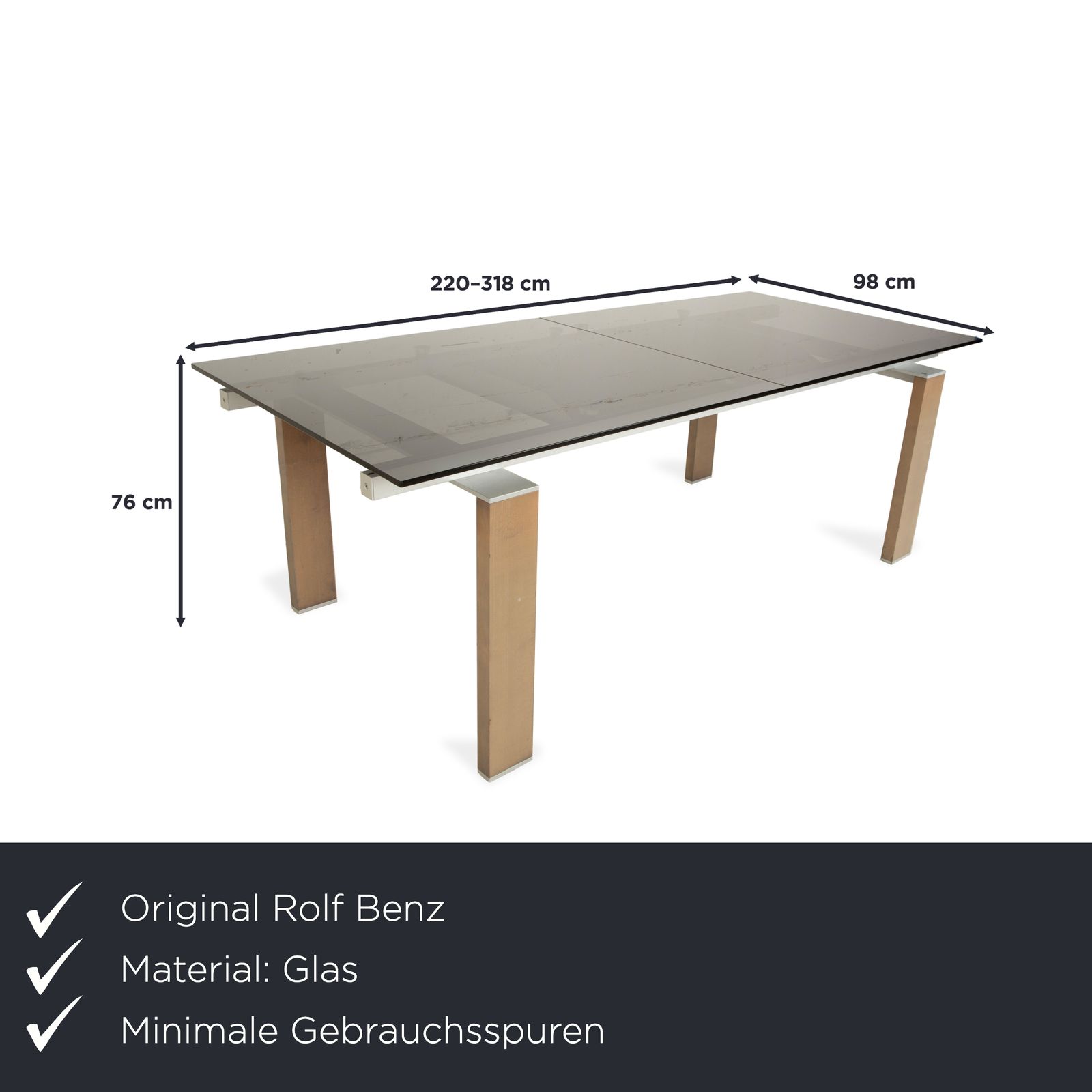 Rolf Benz Glazen Eettafel Bruin Uitschuifbaar Hout Gerookt Glas Walnoot 220 x 75 x 98 cm photo furniture