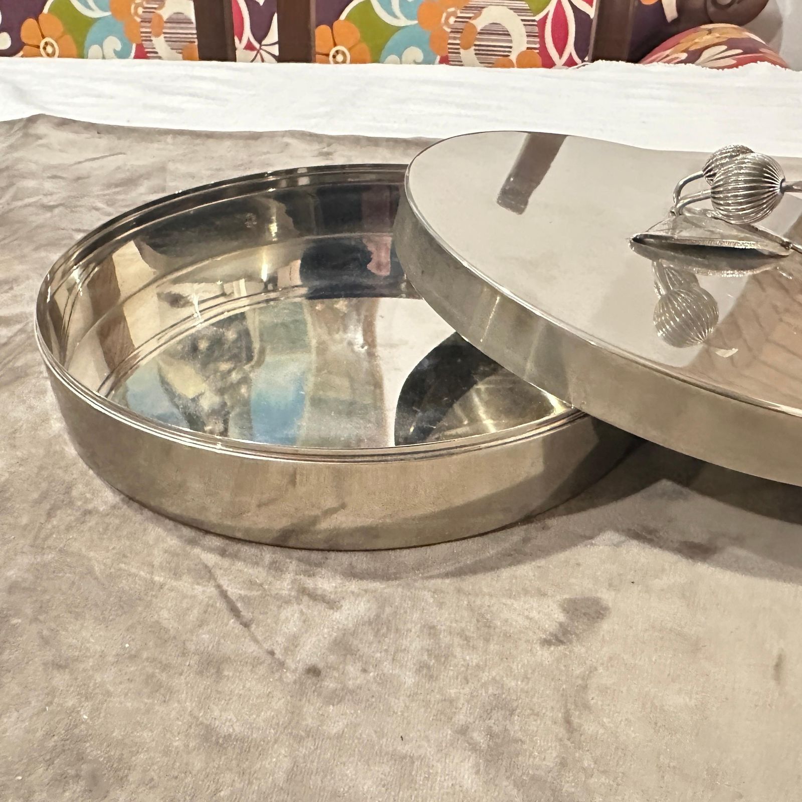 1970s Modern Silver Plated Round Jewelry Box By Renzo Casati Firenze photo buy
