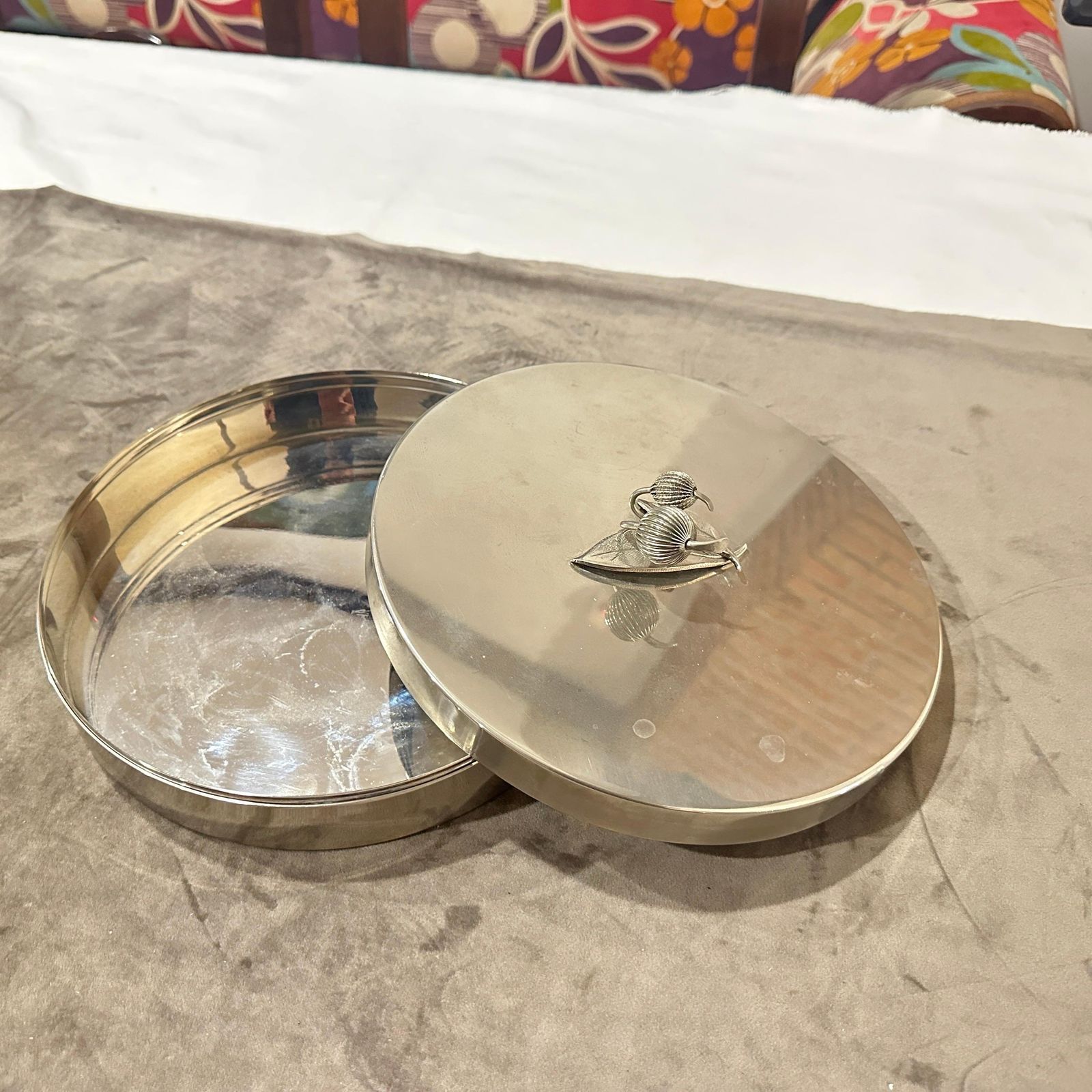 photo for sale 1970s Modern Silver Plated Round Jewelry Box By Renzo Casati Firenze