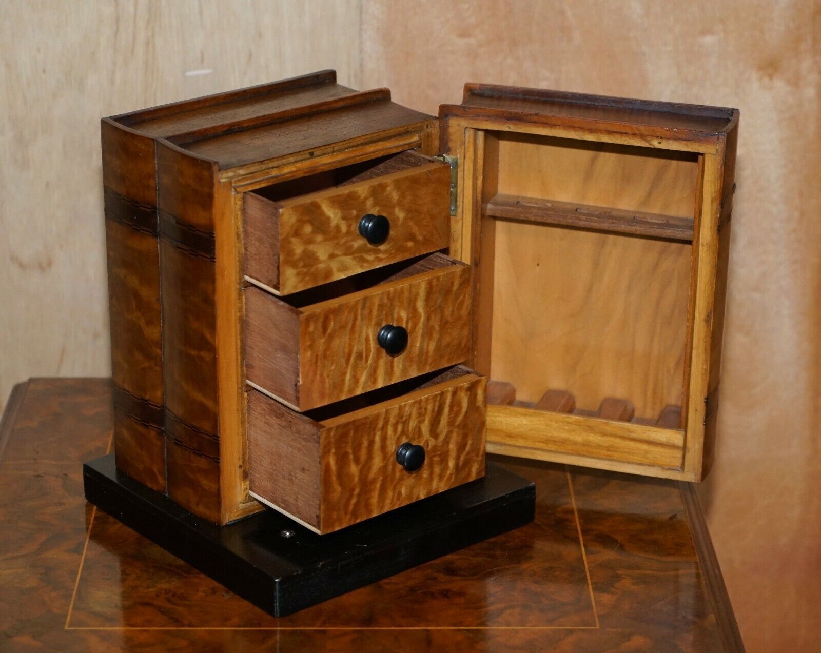 photo furniture Stunning Faux Books Walnut & Satinwood Smoking Pipe Rack Holder With Drawers