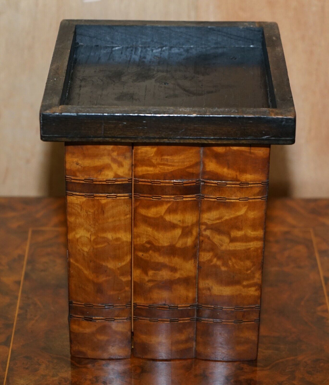 Furniture Stunning Faux Books Walnut & Satinwood Smoking Pipe Rack Holder With Drawers photo