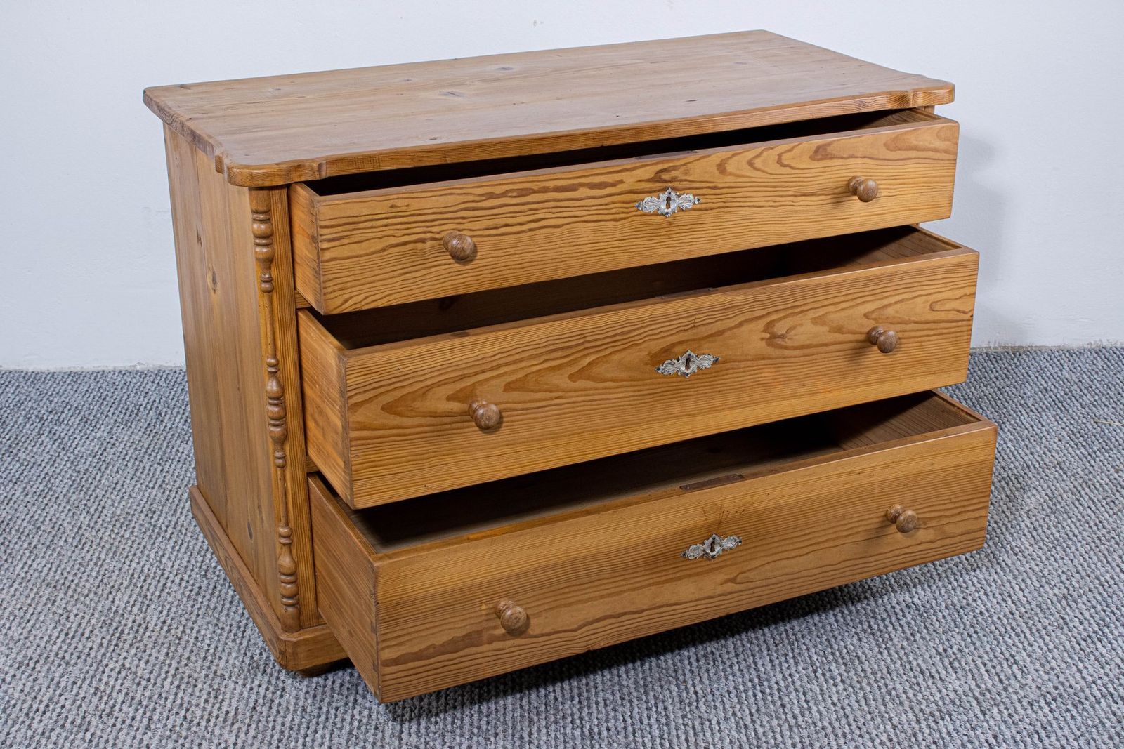 Antique Waxed Stripped Pine Chest Of 3 Drawers, Late 19th Century photo furniture
