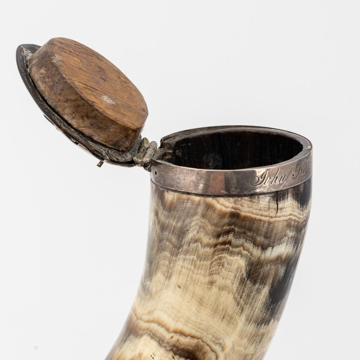 Antique 19th Century Scottish Silver Mounted Horn Table Snuff Mull C.1829 photo vintage