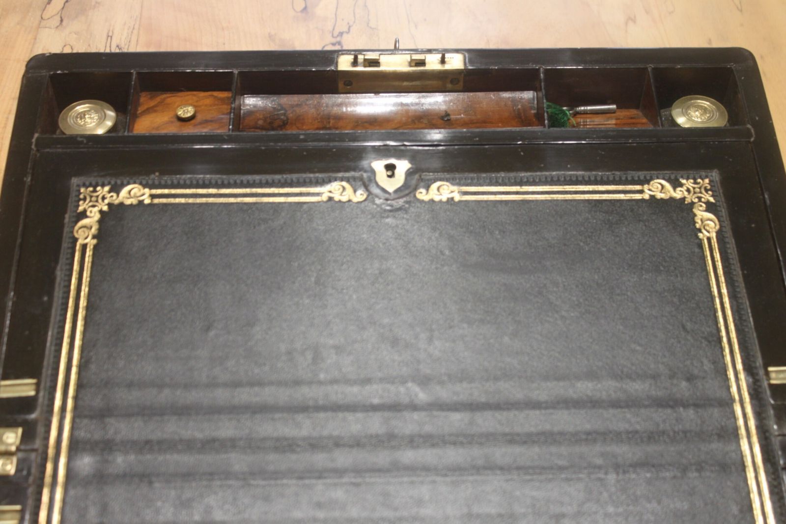 Victorian Walnut And Brass Bound Writing Slope With Bramah Lock, Key And Secret Drawers photo vinterior
