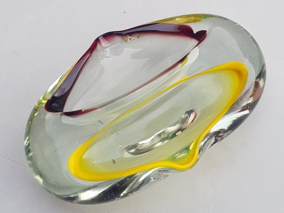 Murano Glass Ashtray With Yellow And Red Opening, 1960s photo furniture