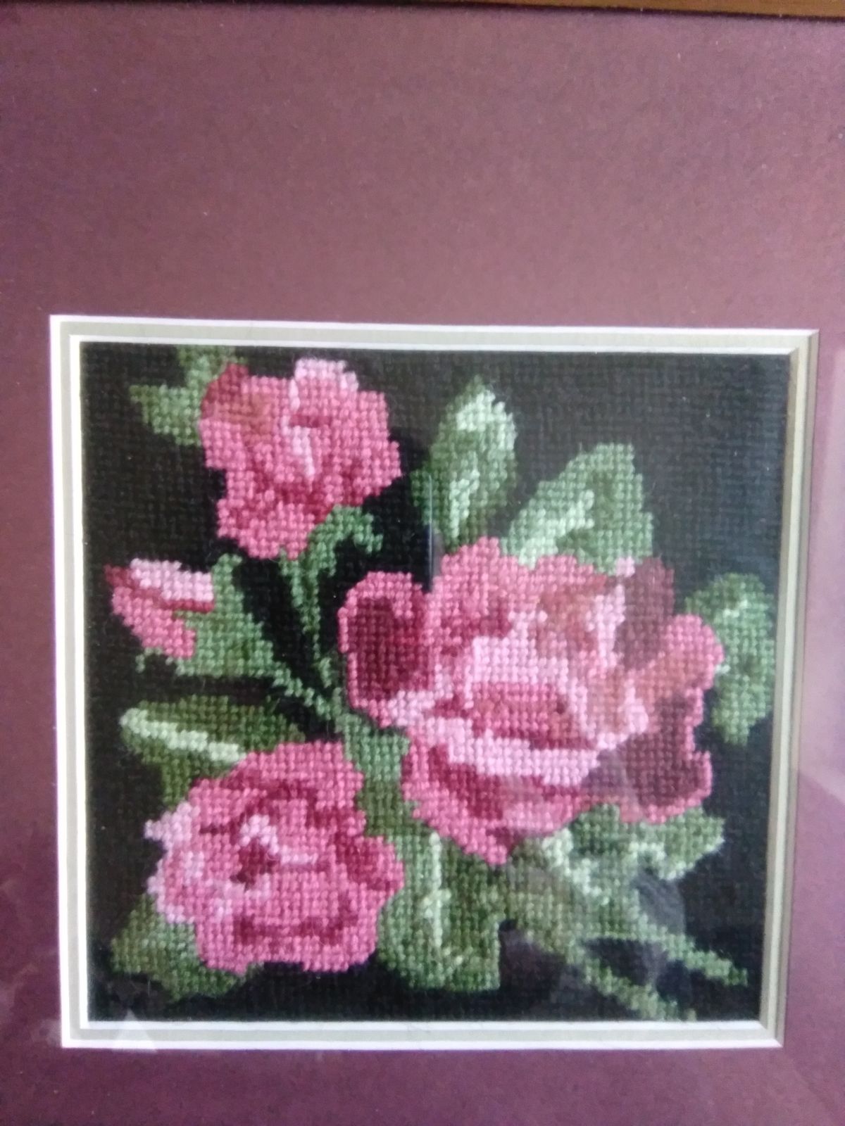 Pink Purple Red Rose Gold Framed Hand Cross Stitch Tapestry Picture photo furniture