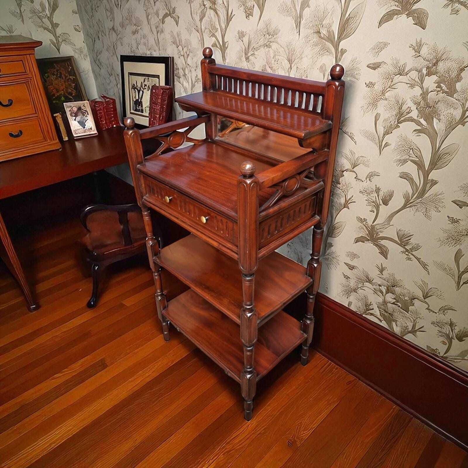 Antique Victorian Mahogany Whatnot With Mirror And Drawer photo vinterior