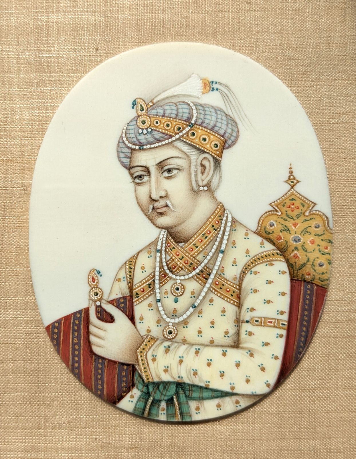 Antique Set Of Six Indian Hand Painted Mughal Portraits Showing Emperors And Their Wives photo for sale