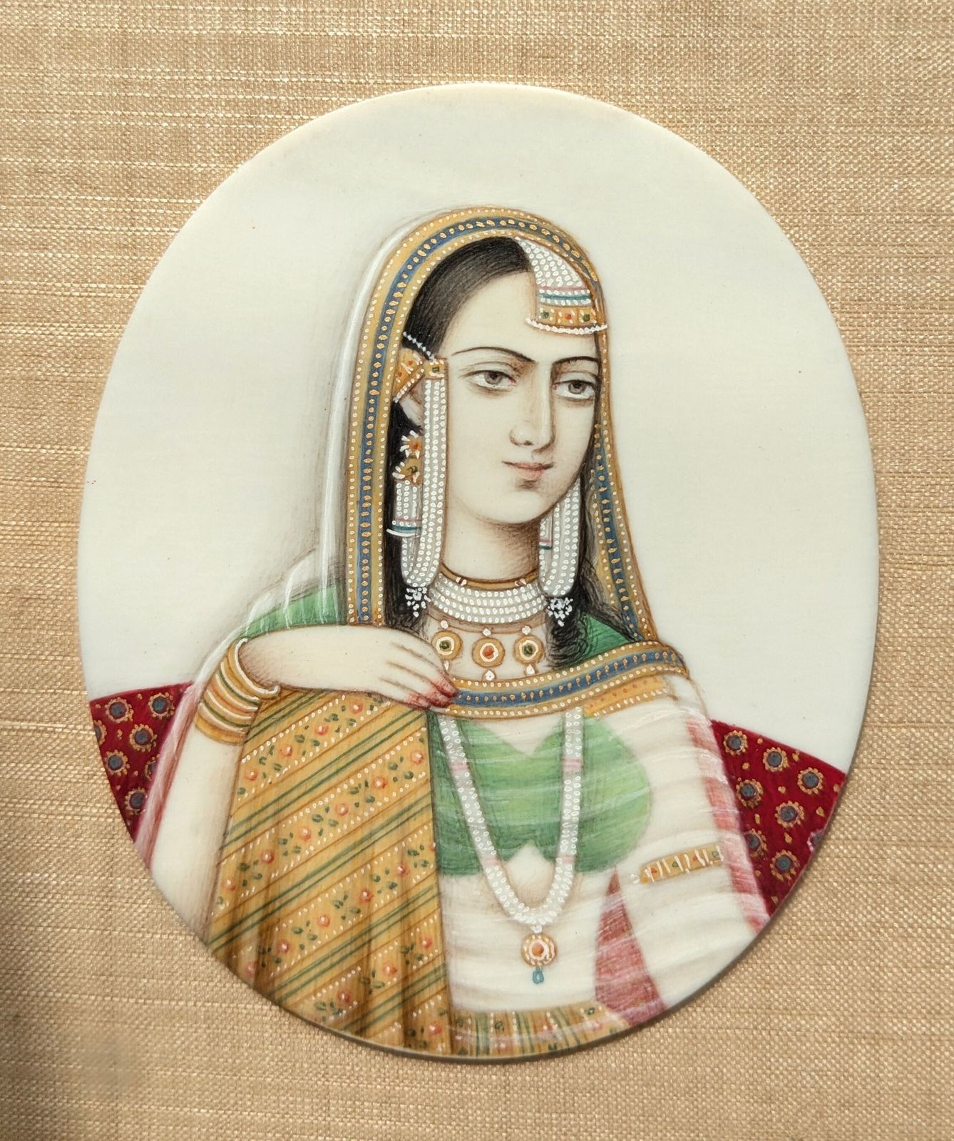 Antique Set Of Six Indian Hand Painted Mughal Portraits Showing Emperors And Their Wives photo Art