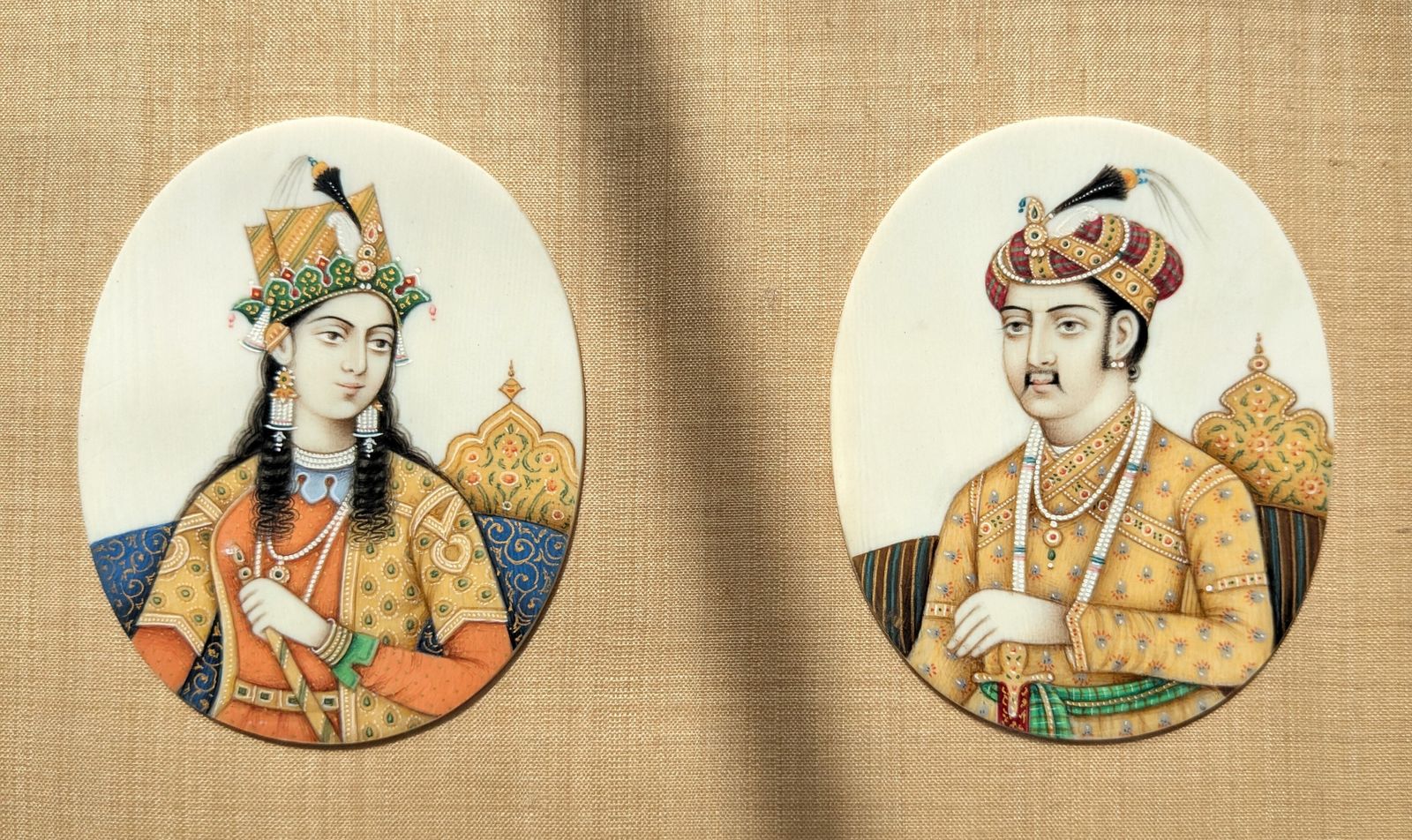 Antique Set Of Six Indian Hand Painted Mughal Portraits Showing Emperors And Their Wives photo 850.0