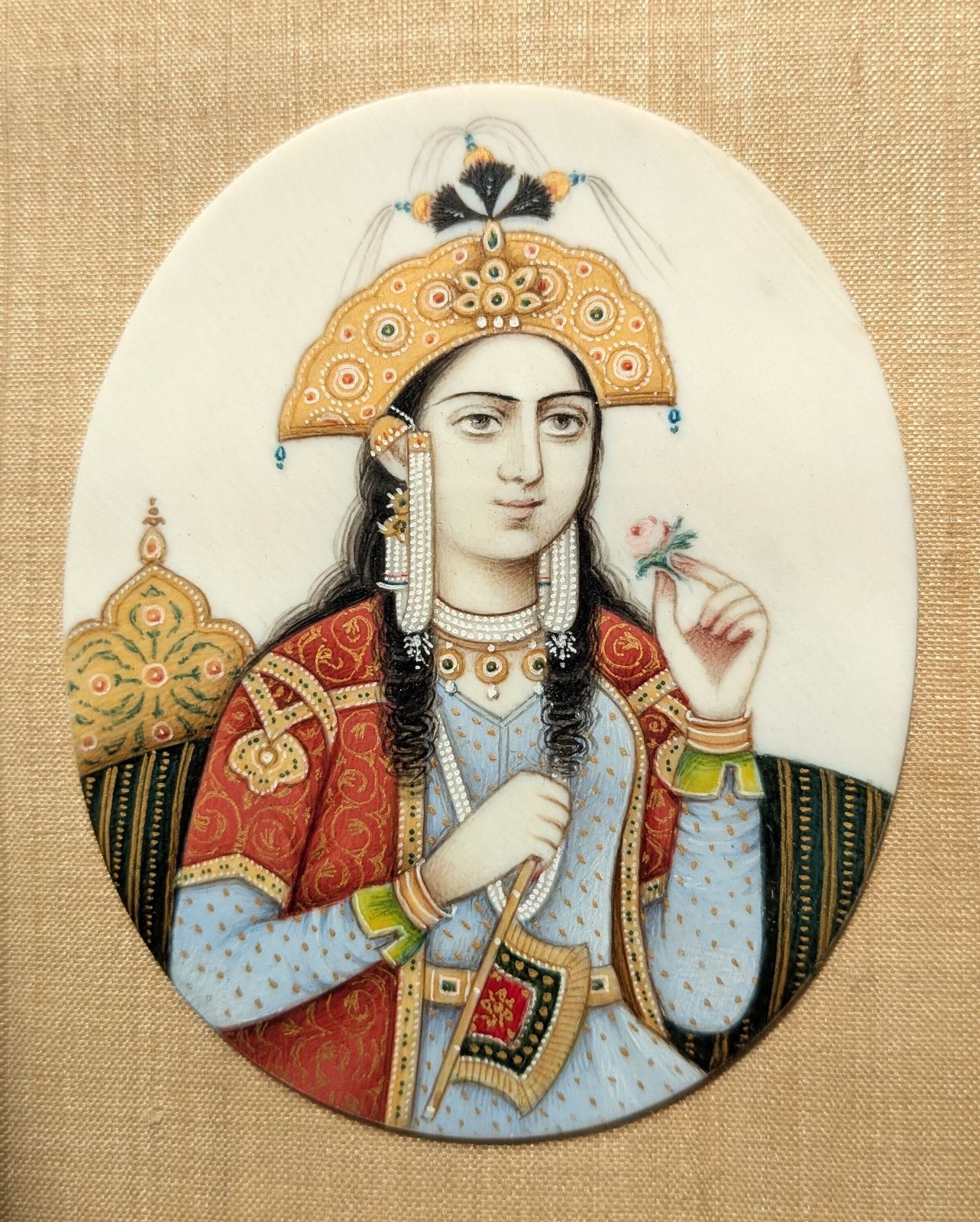 photo for sale Antique Set Of Six Indian Hand Painted Mughal Portraits Showing Emperors And Their Wives