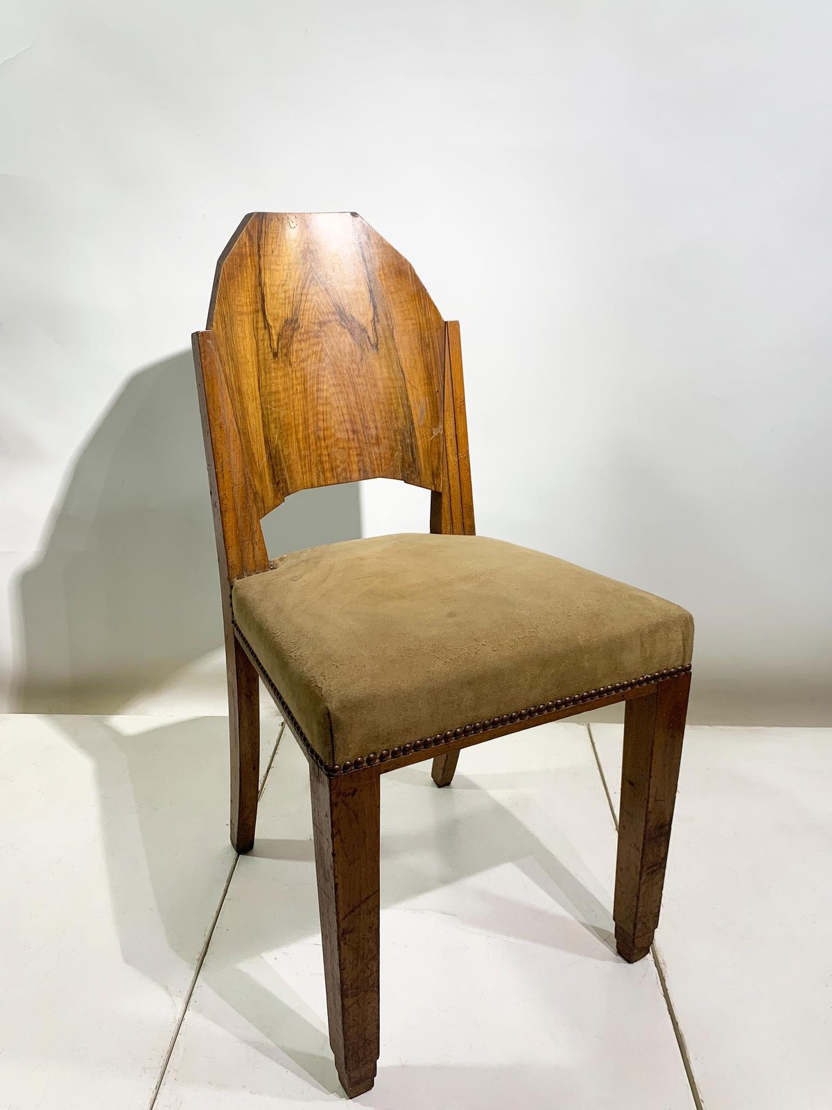Furniture Pair Of Art Deco Side Chairs With Geometric Backs, France, Circa 1930s photo