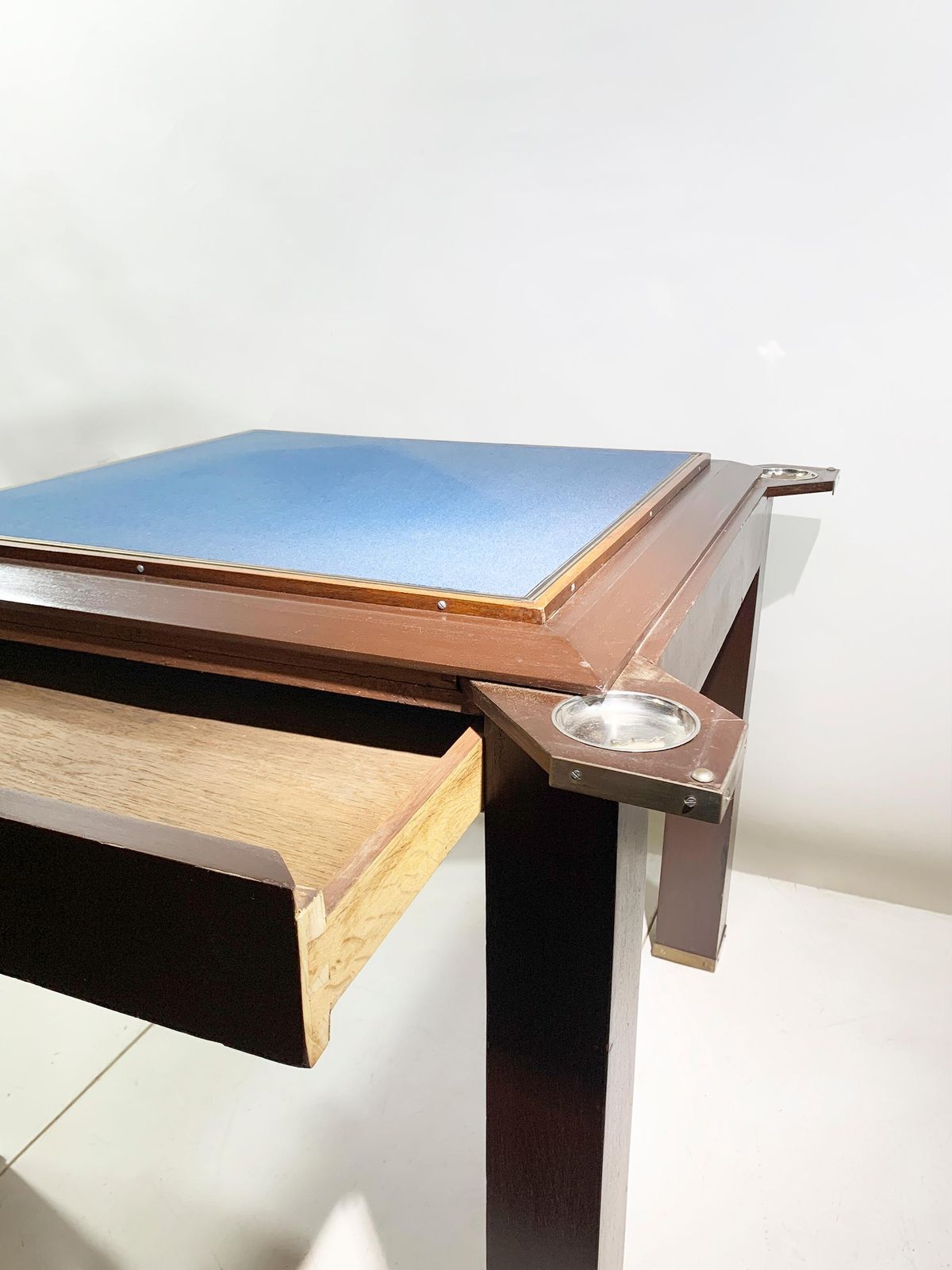 Vintage French Art Deco Game Table, Wood And Brass, Circa 1950 photo vintage