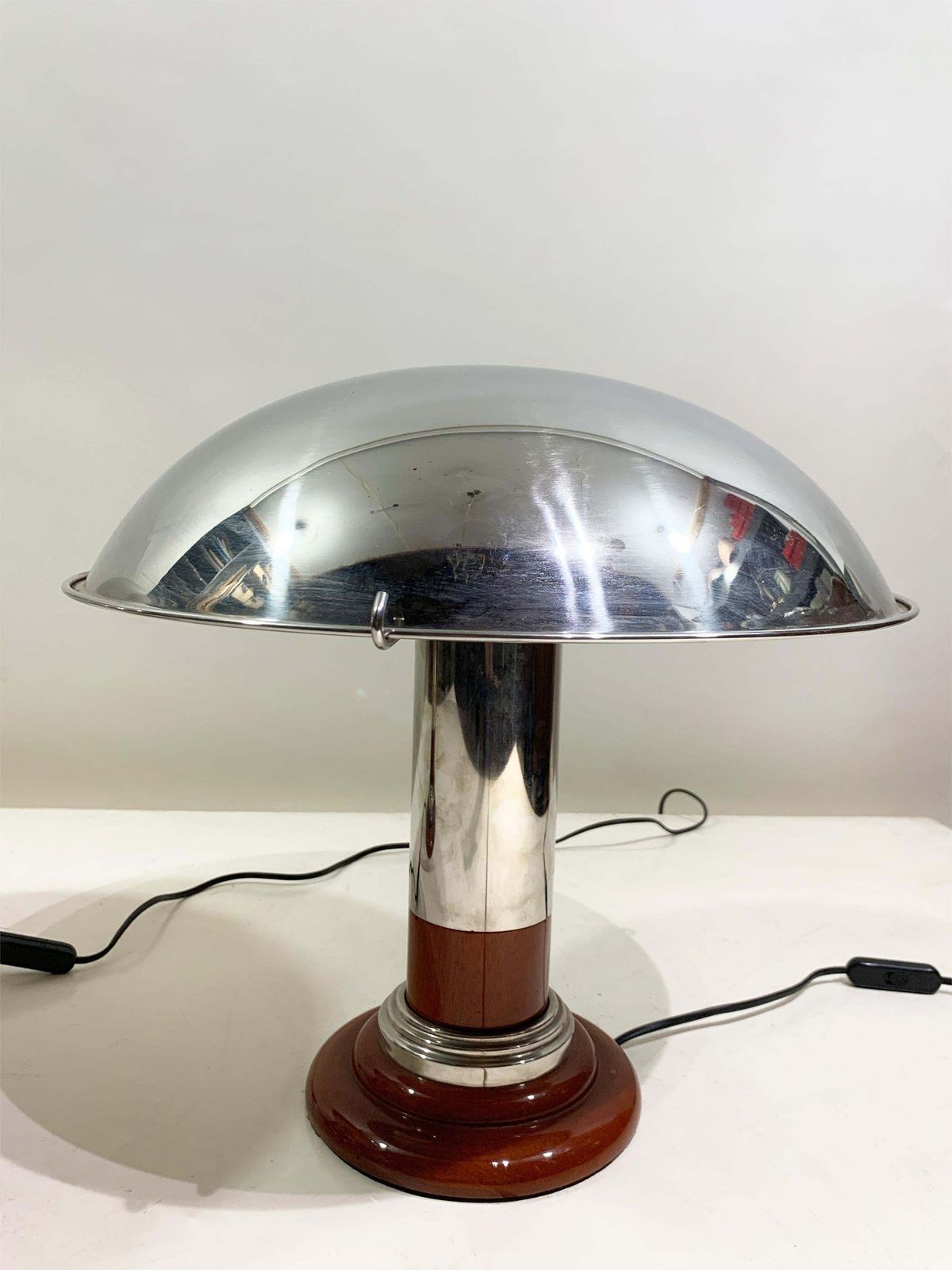 Pair Of Vintage Chrome "Mushroom" Table Lamps, 1980s photo for sale