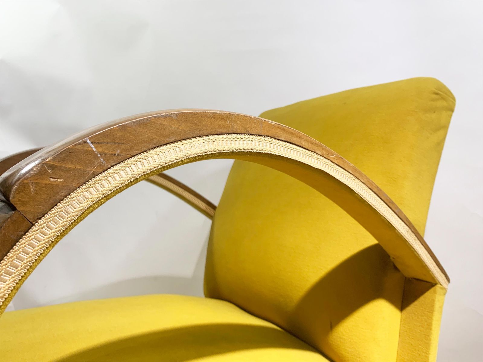 photo furniture Mid 20th Century Art Deco Lounge Chair, In Bentwood/Yellow Green Fabric, 1930's