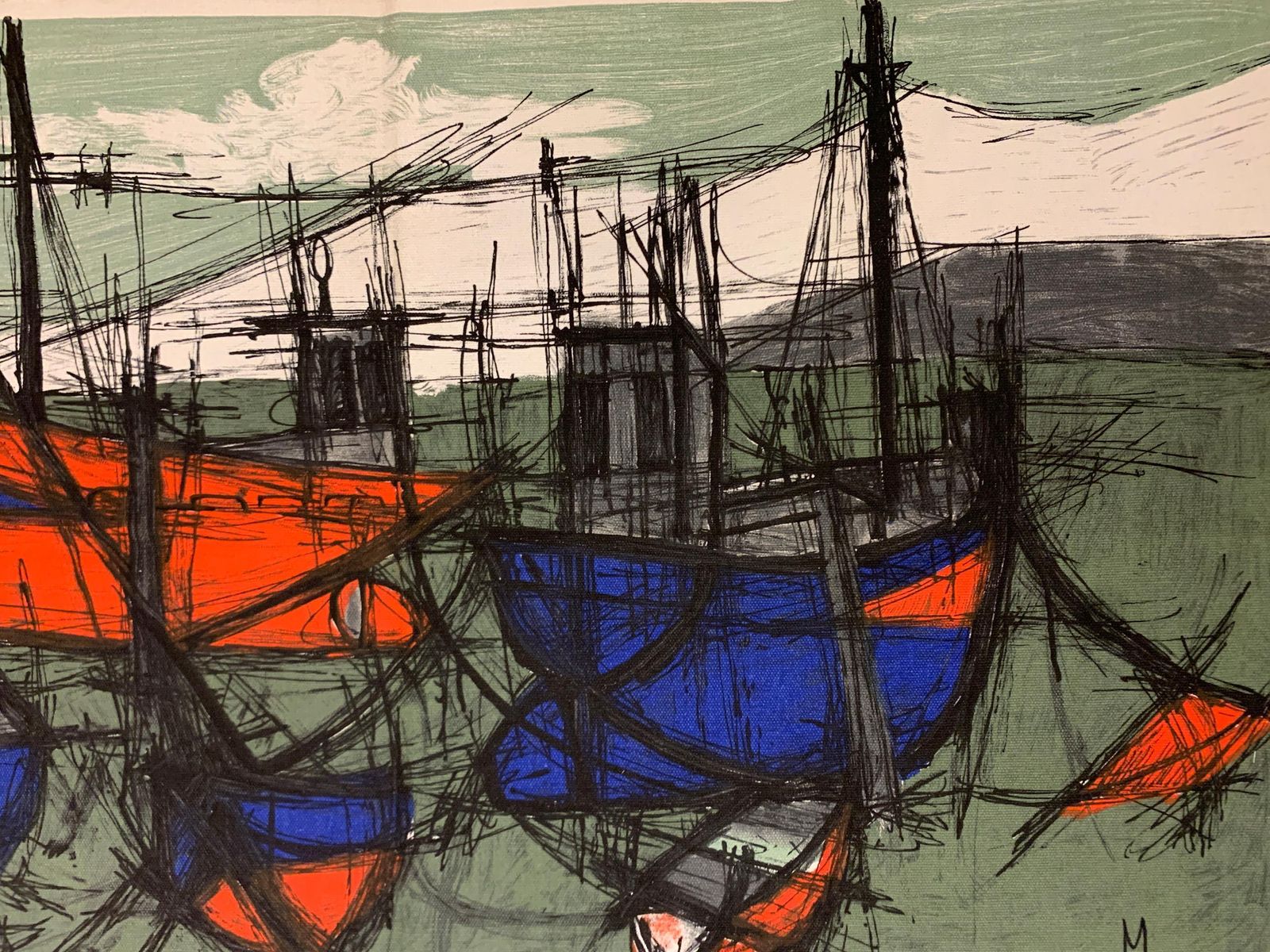 Mid 20th Century "Les Bateux" Tapestry  Printed On Canvas  "Henri Duprez Et Cie" photo Art