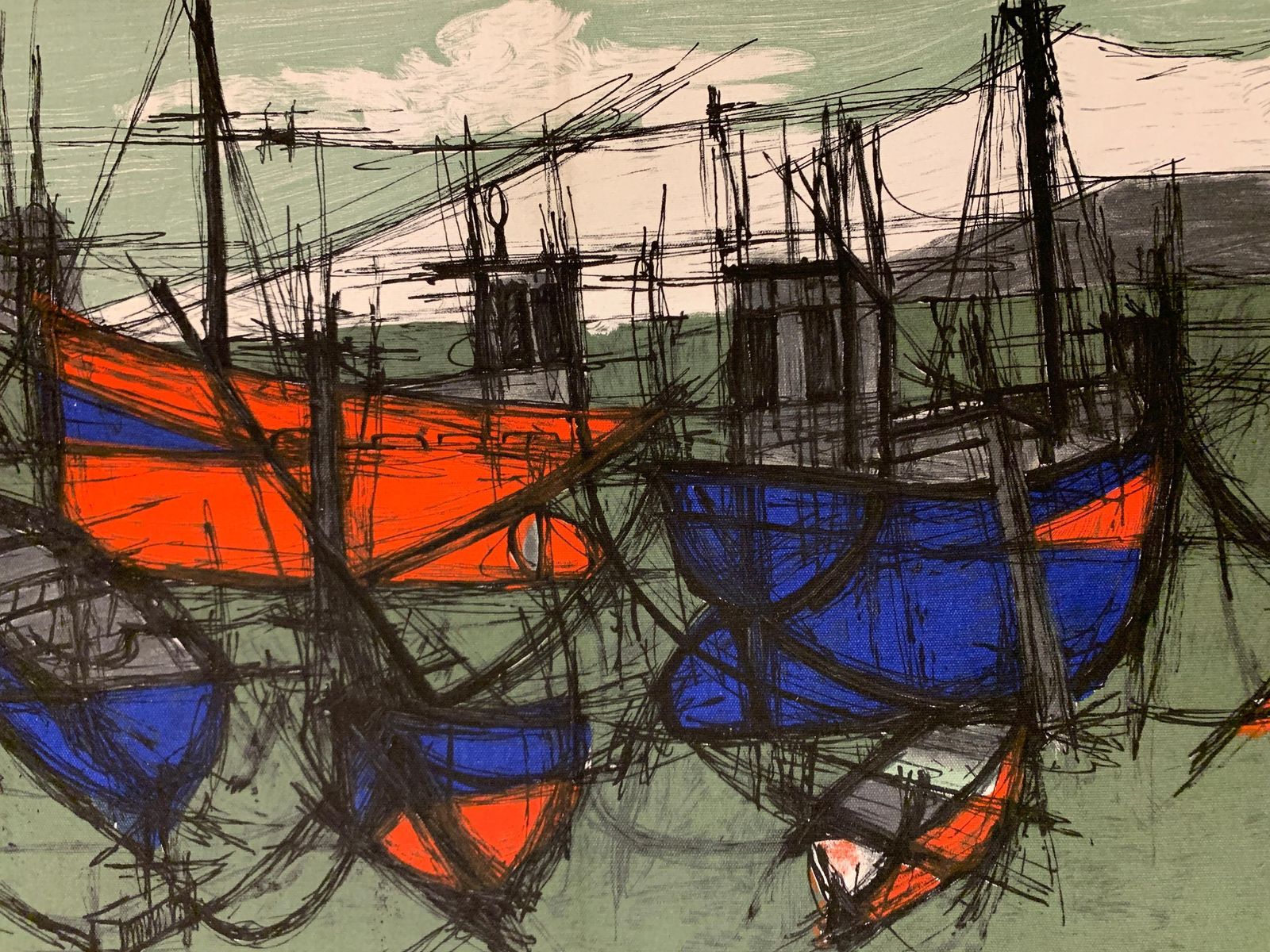 Mid 20th Century "Les Bateux" Tapestry  Printed On Canvas  "Henri Duprez Et Cie" photo vinterior