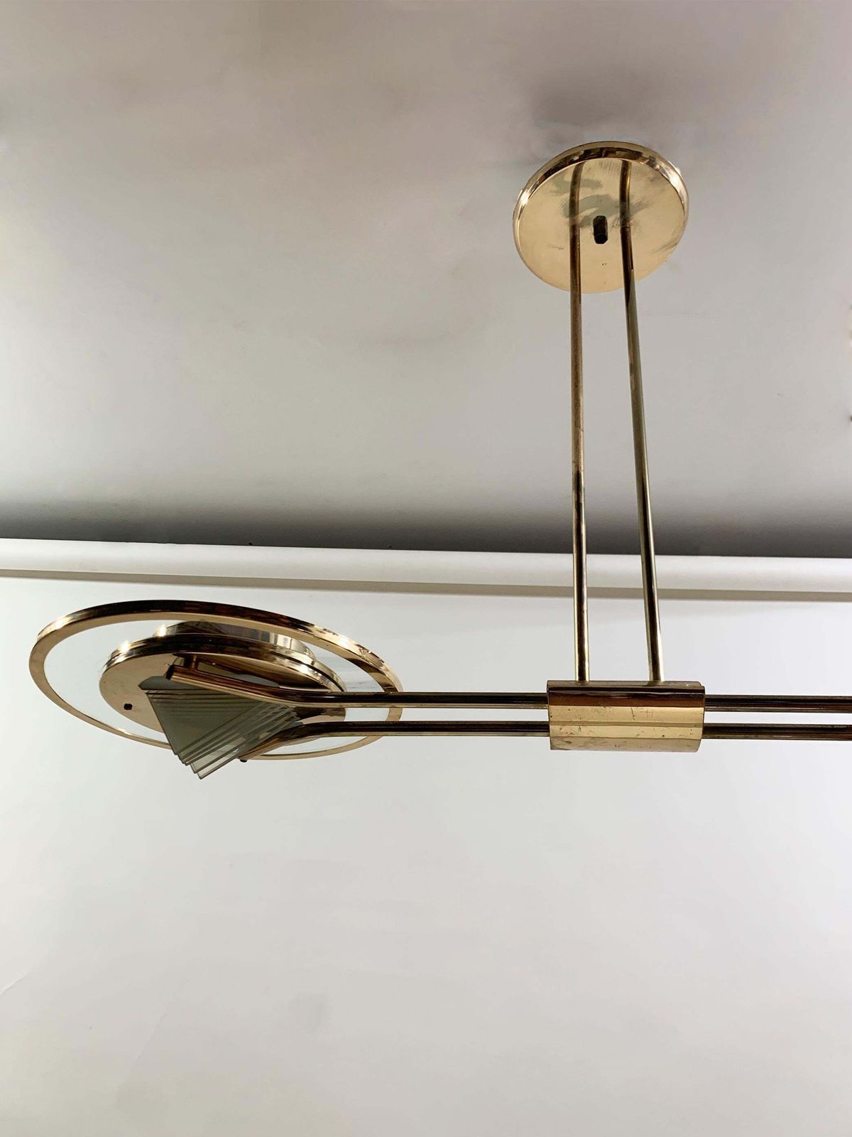 Art Deco Brass Chandelier, France, Circa 1930 photo for sale
