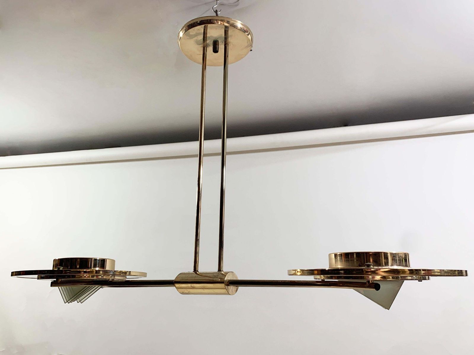 Art Deco Brass Chandelier, France, Circa 1930 photo Lighting