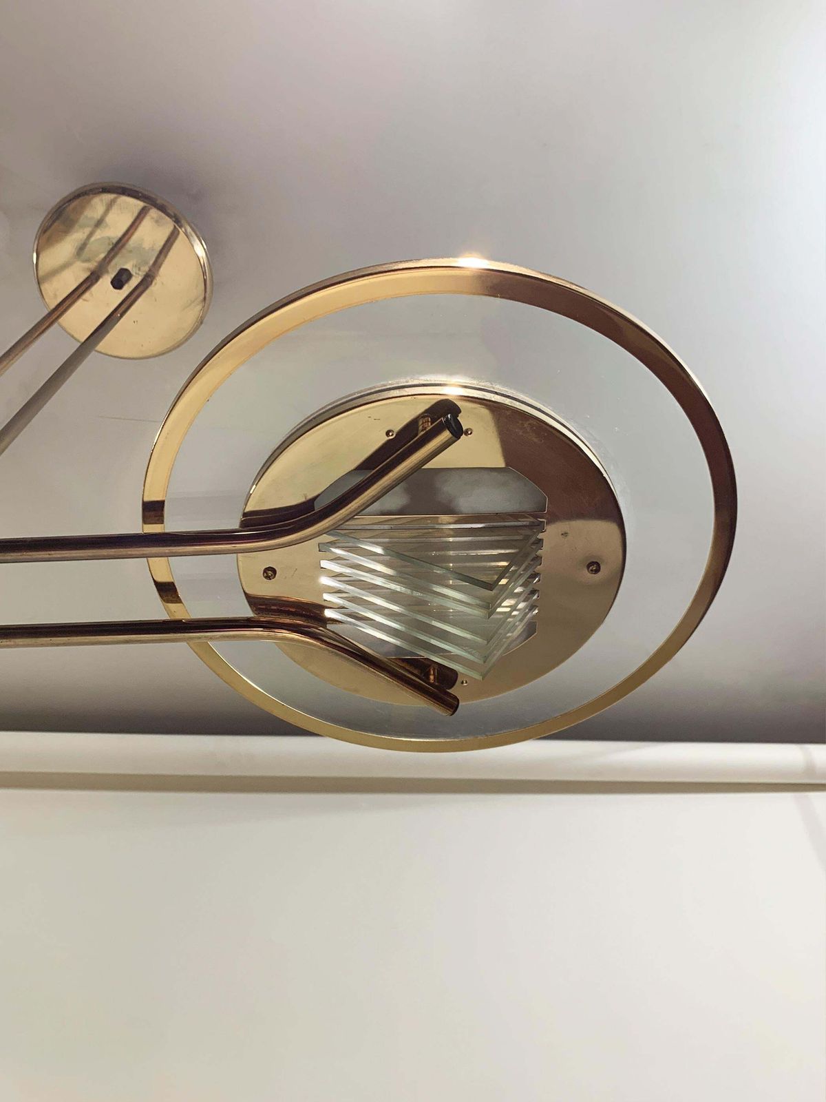 Lighting Art Deco Brass Chandelier, France, Circa 1930 photo