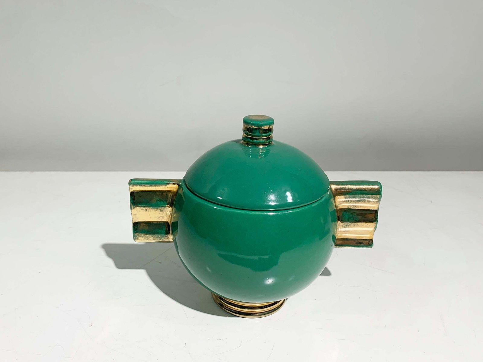 French Art Deco Tea Service Set, Gold & Green Glazed Porcelain Marked Robj Paris photo vinterior