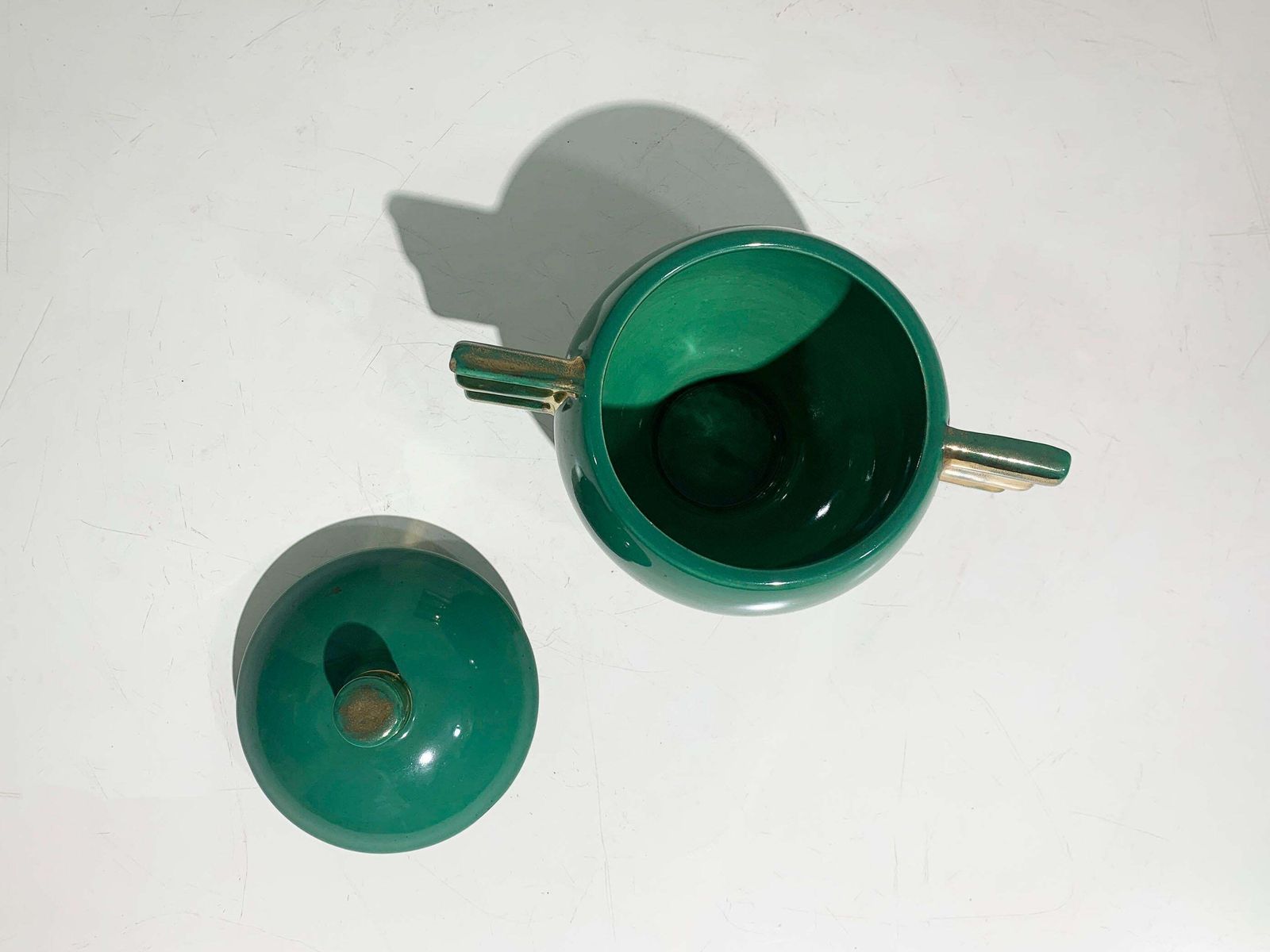 French Art Deco Tea Service Set, Gold & Green Glazed Porcelain Marked Robj Paris photo buy