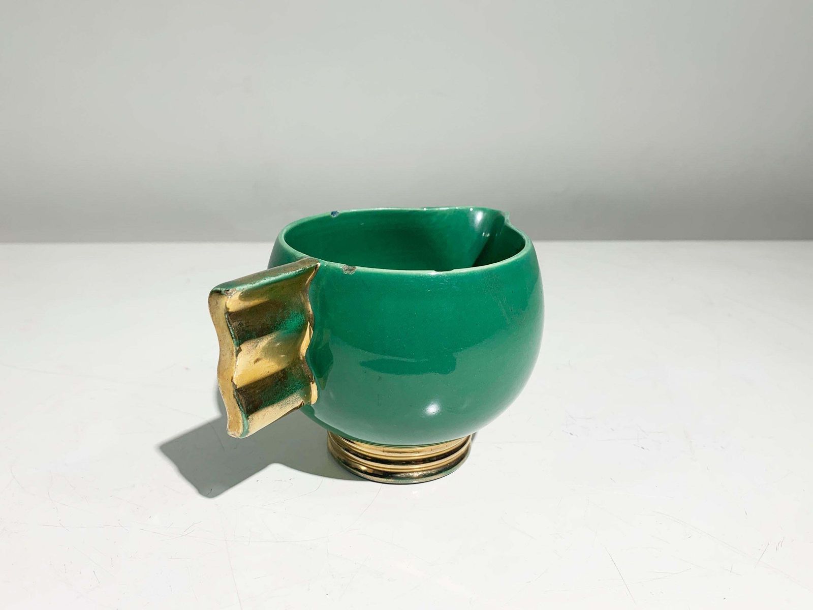 758.0 French Art Deco Tea Service Set, Gold & Green Glazed Porcelain Marked Robj Paris photo