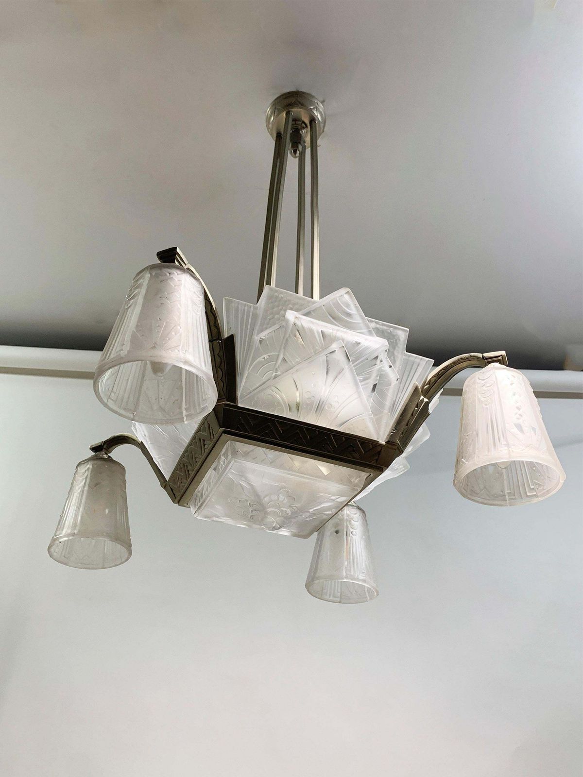 French Art Deco Chandelier Signed " Muller Freres Luneville" photo furniture