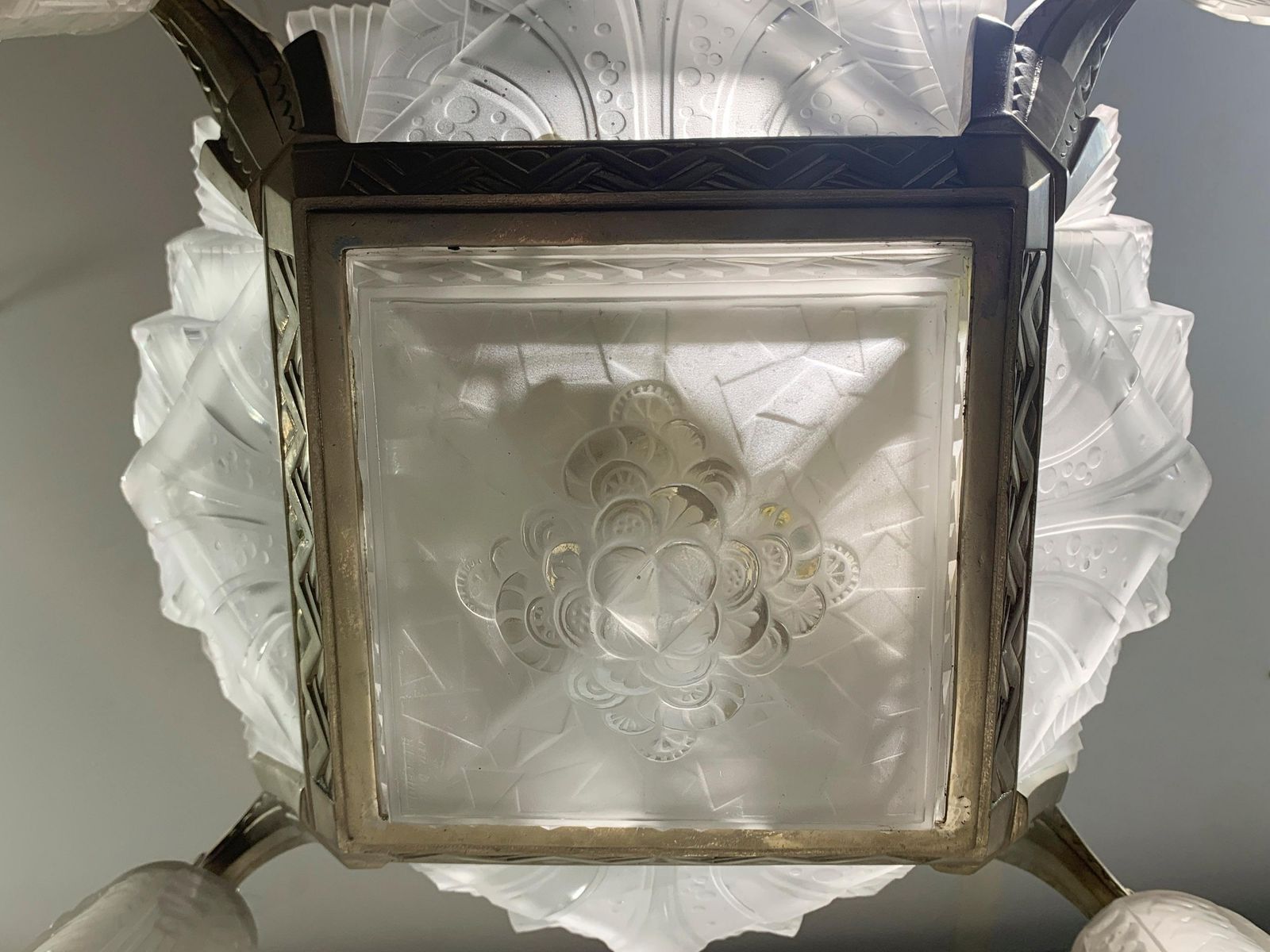 French Art Deco Chandelier Signed " Muller Freres Luneville" photo 12666.0