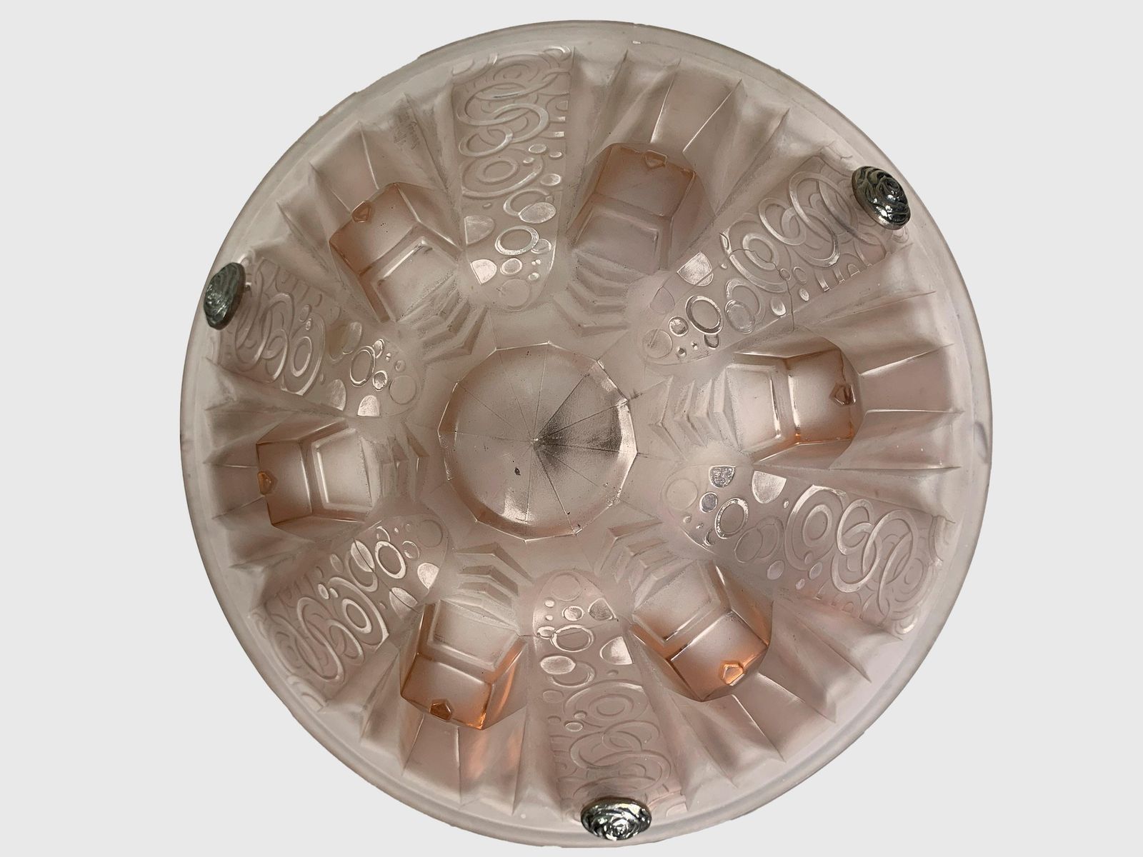 Art Deco Table Lamp In Pink Press Molded Glass Signed "Muller Frères Luneville" photo buy