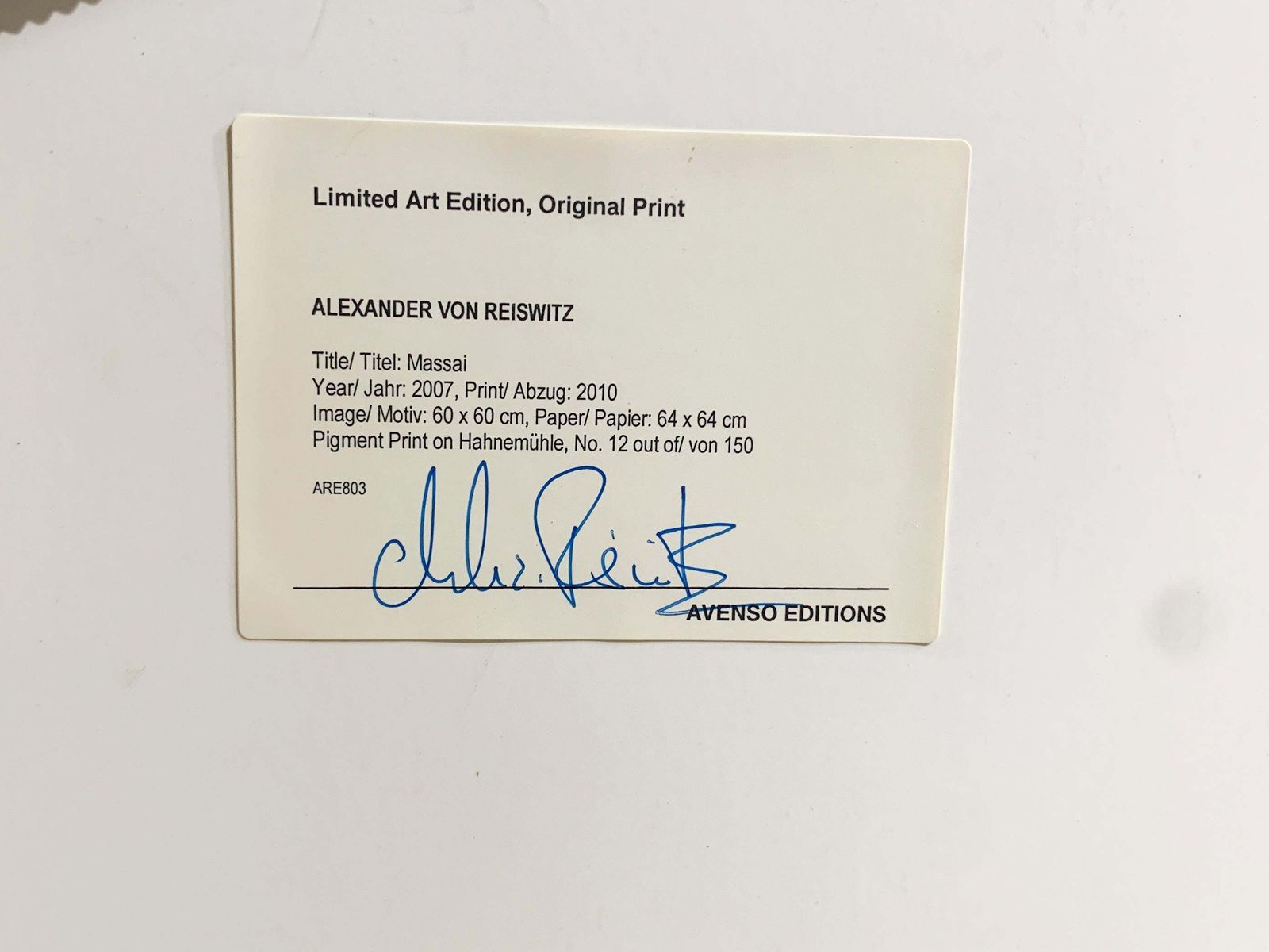 Framed "Massai" Limited Edition Original Print, Signed By Alexander Von Reiswitz photo buy