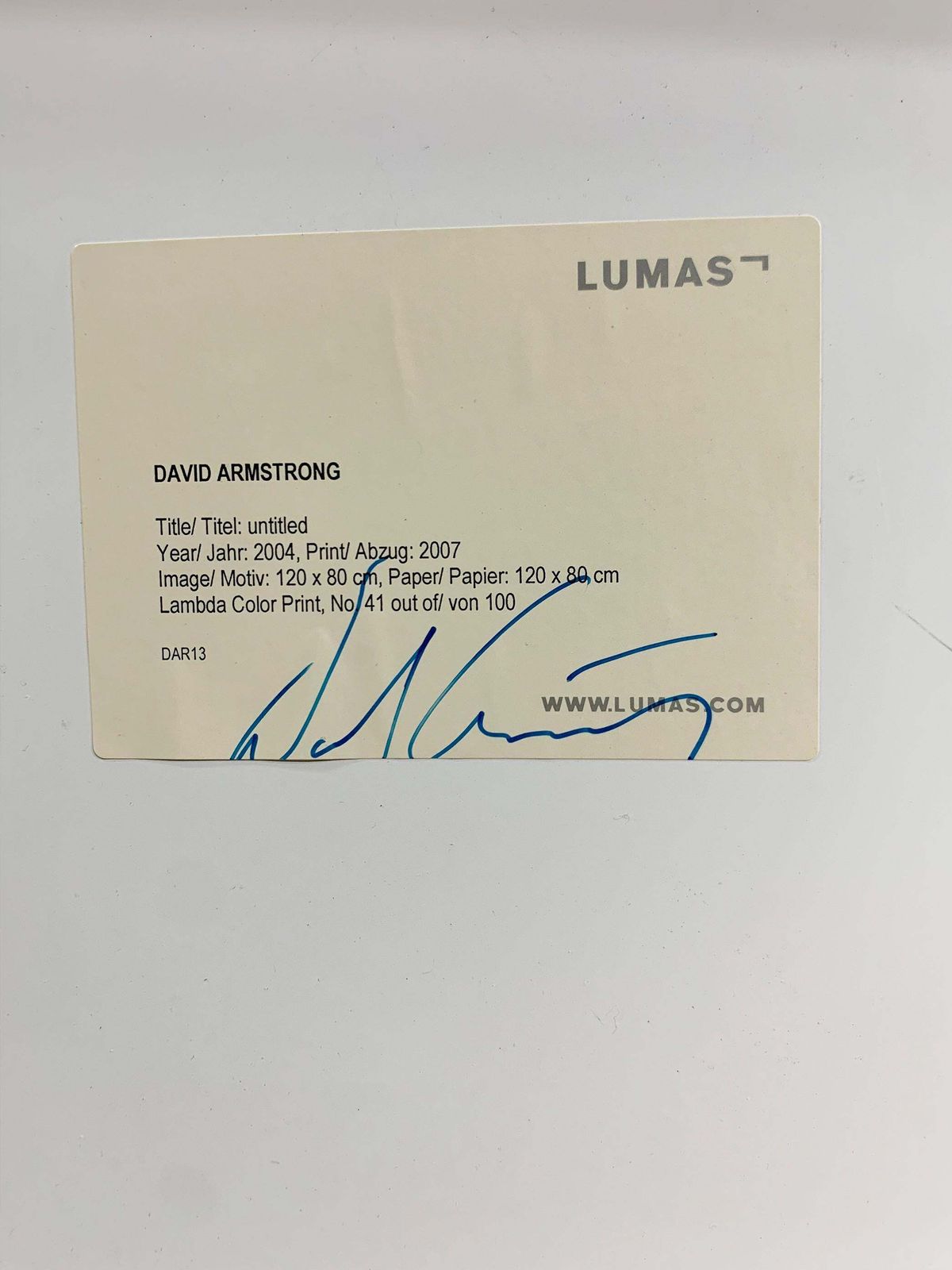 Limited Edition Photograph (41 Of 100), Signed By David Armstrong For Lumas photo 1784.0