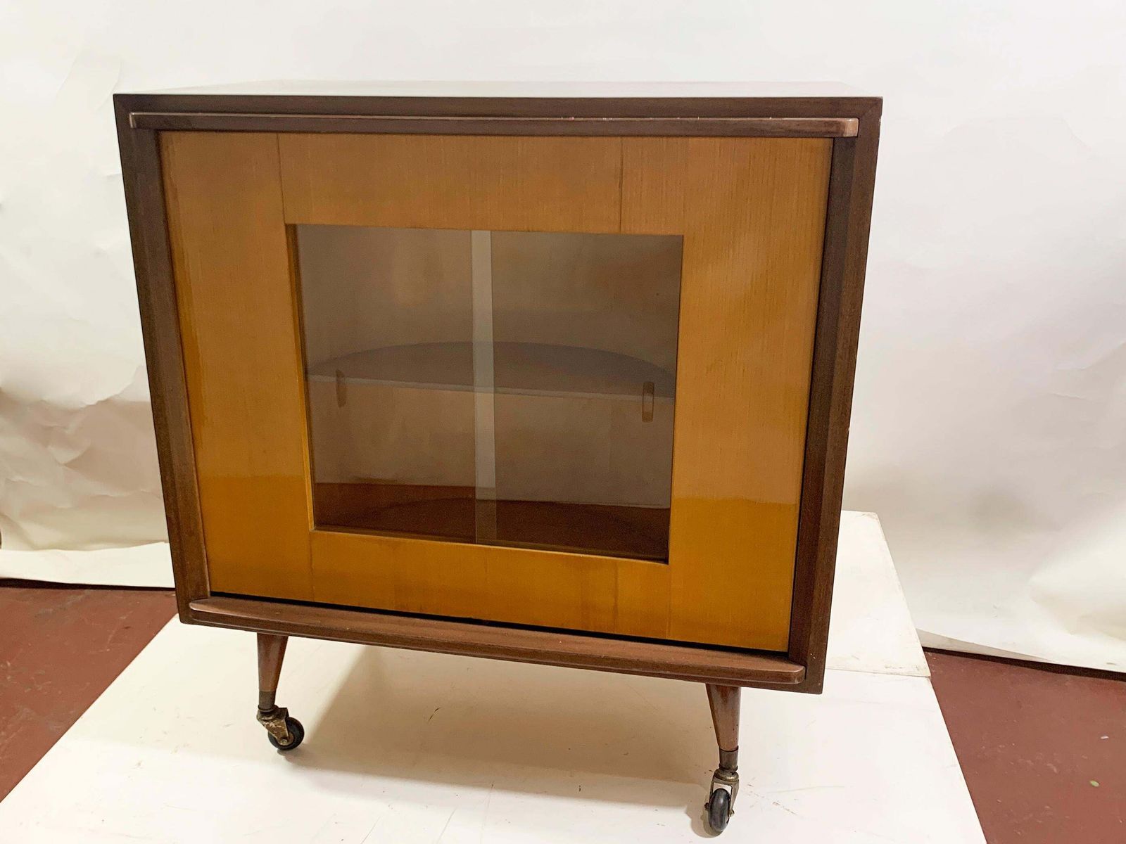 Mid Century Modern Revolving Dry Bar Cabinet, Circa 1950's photo vinterior
