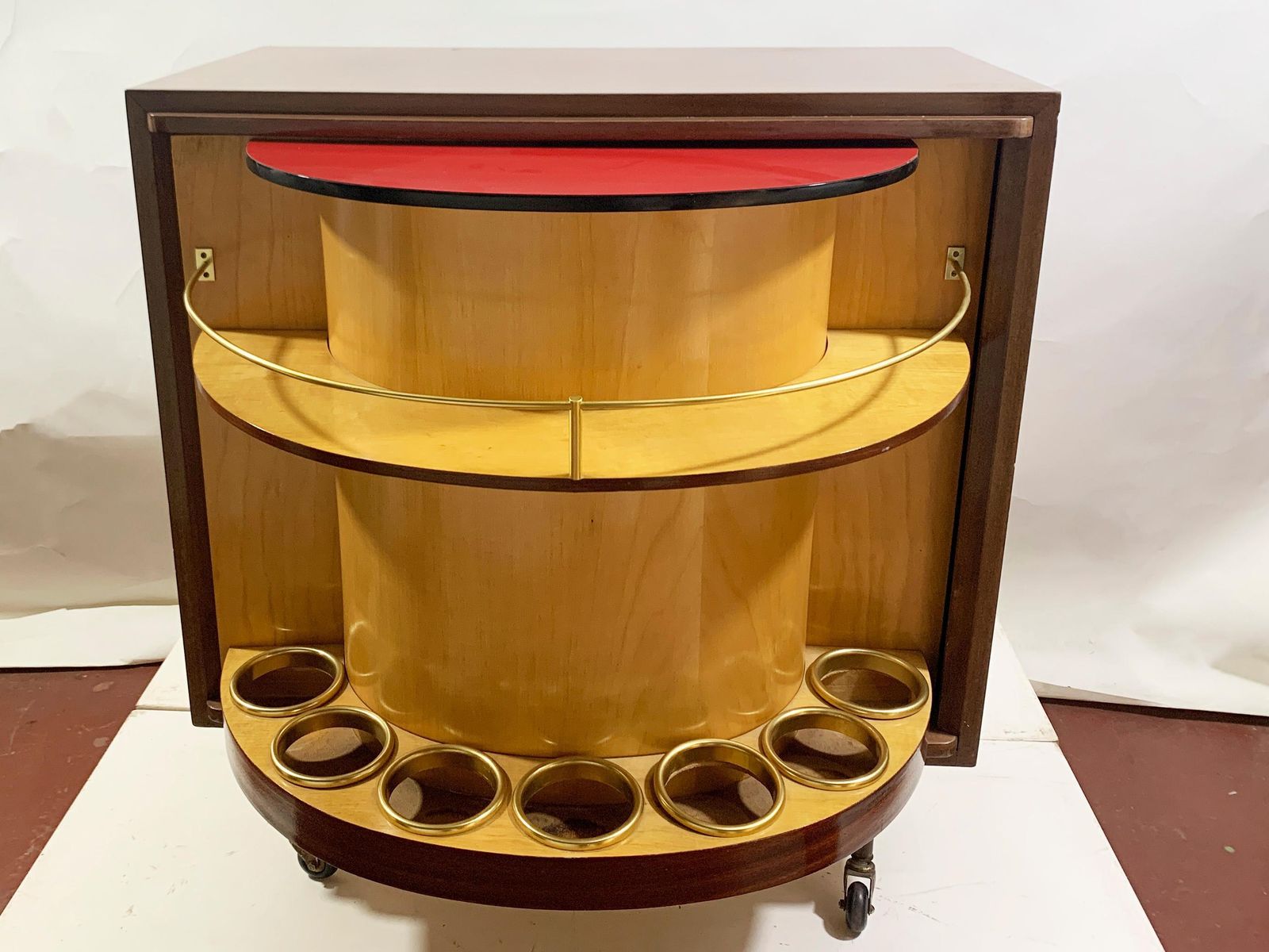 Mid Century Modern Revolving Dry Bar Cabinet, Circa 1950's photo vintage