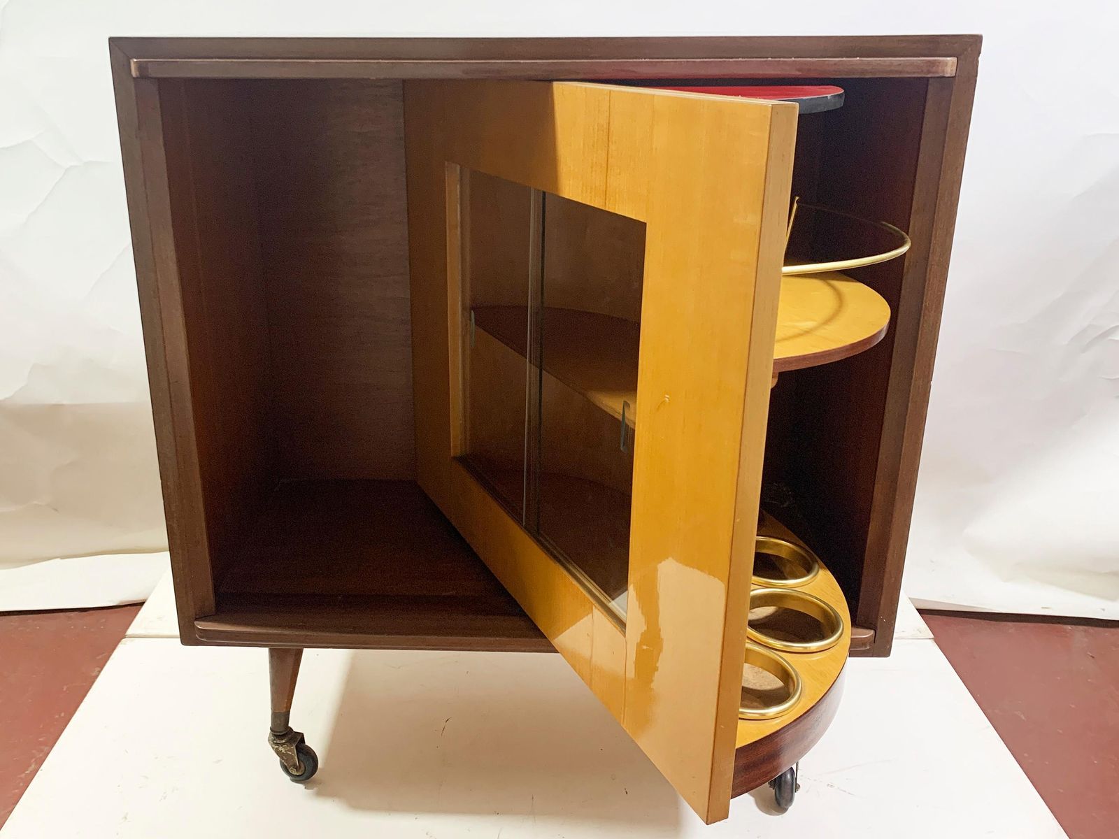 Furniture Mid Century Modern Revolving Dry Bar Cabinet, Circa 1950's photo