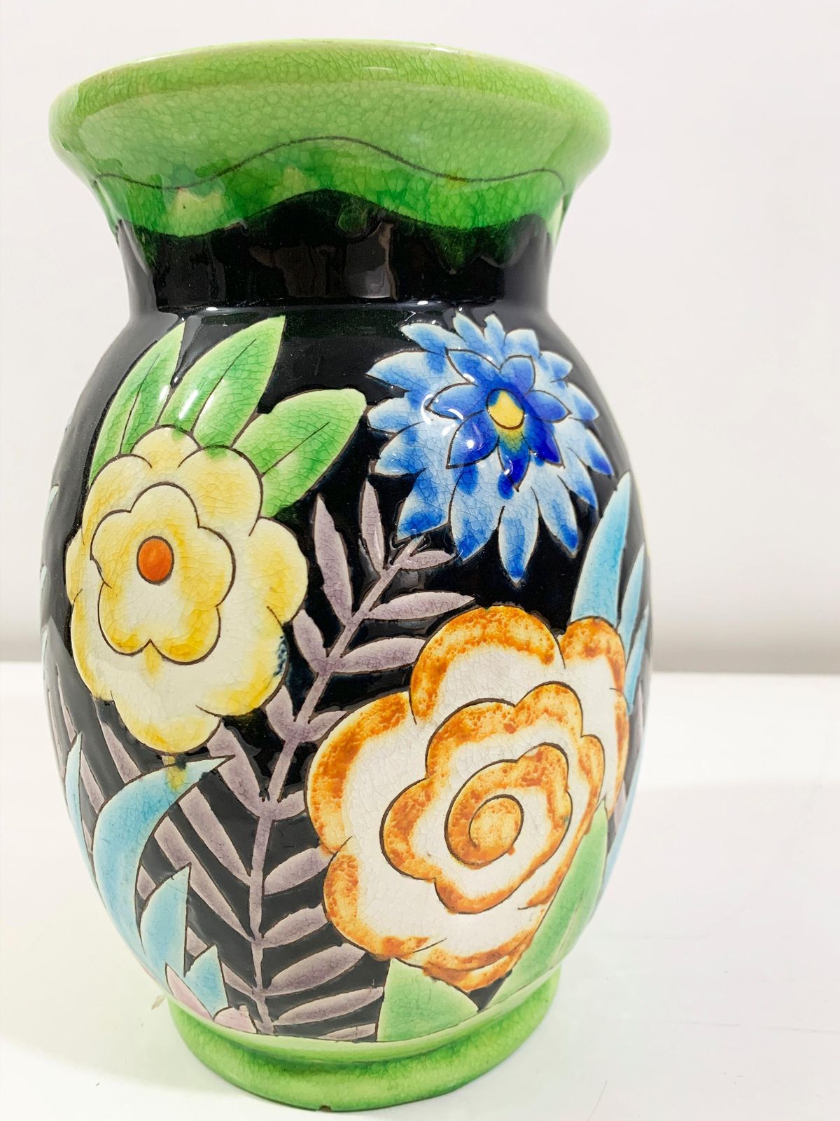 photo for sale Art Deco Floral Vase By Charles Catteau Stamped "Keramis Made In Belgium" 1920s