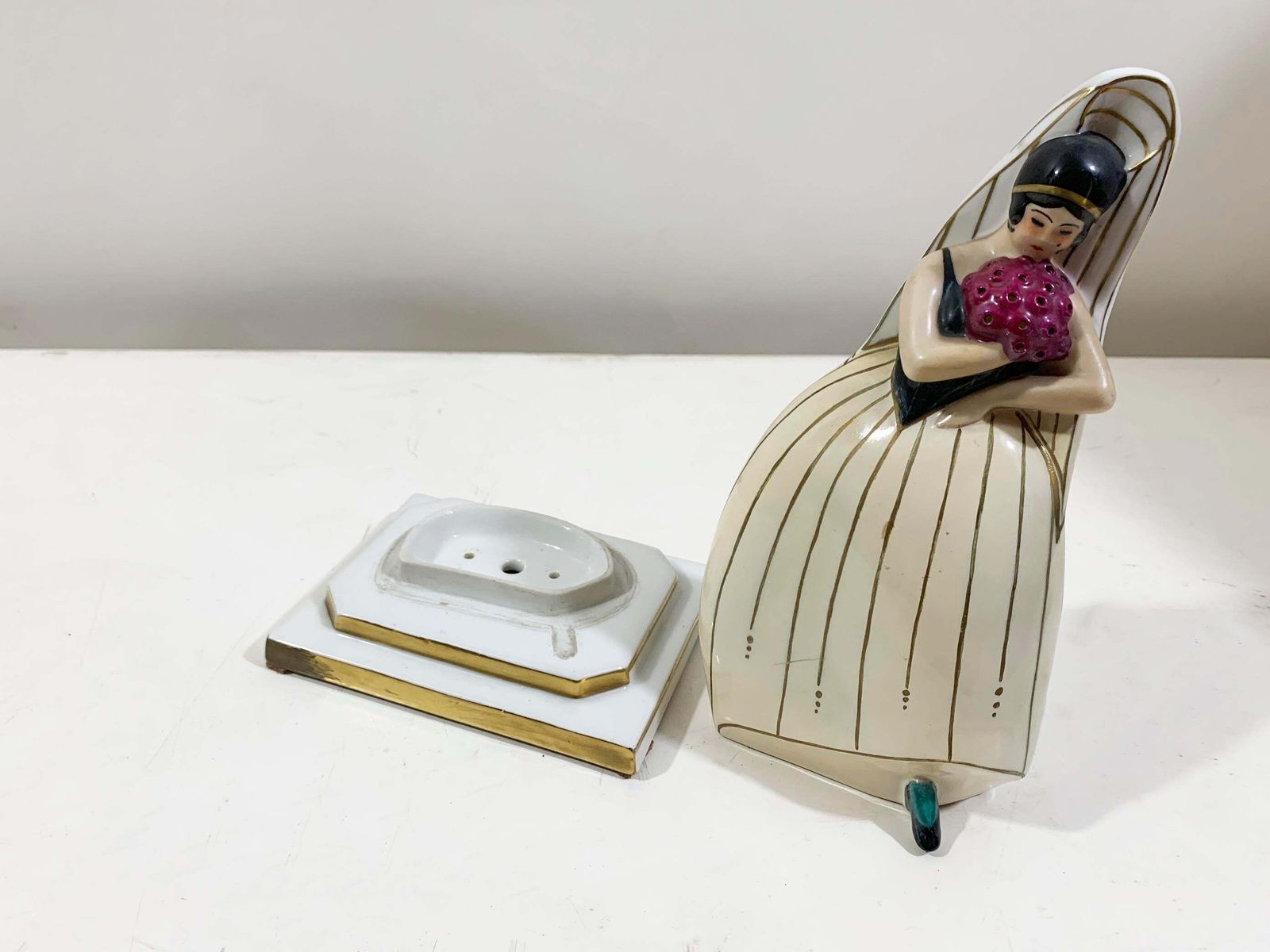 French Art Deco White Porcelain Figural Perfume Diffuser Stamped "Robj Paris" photo for sale
