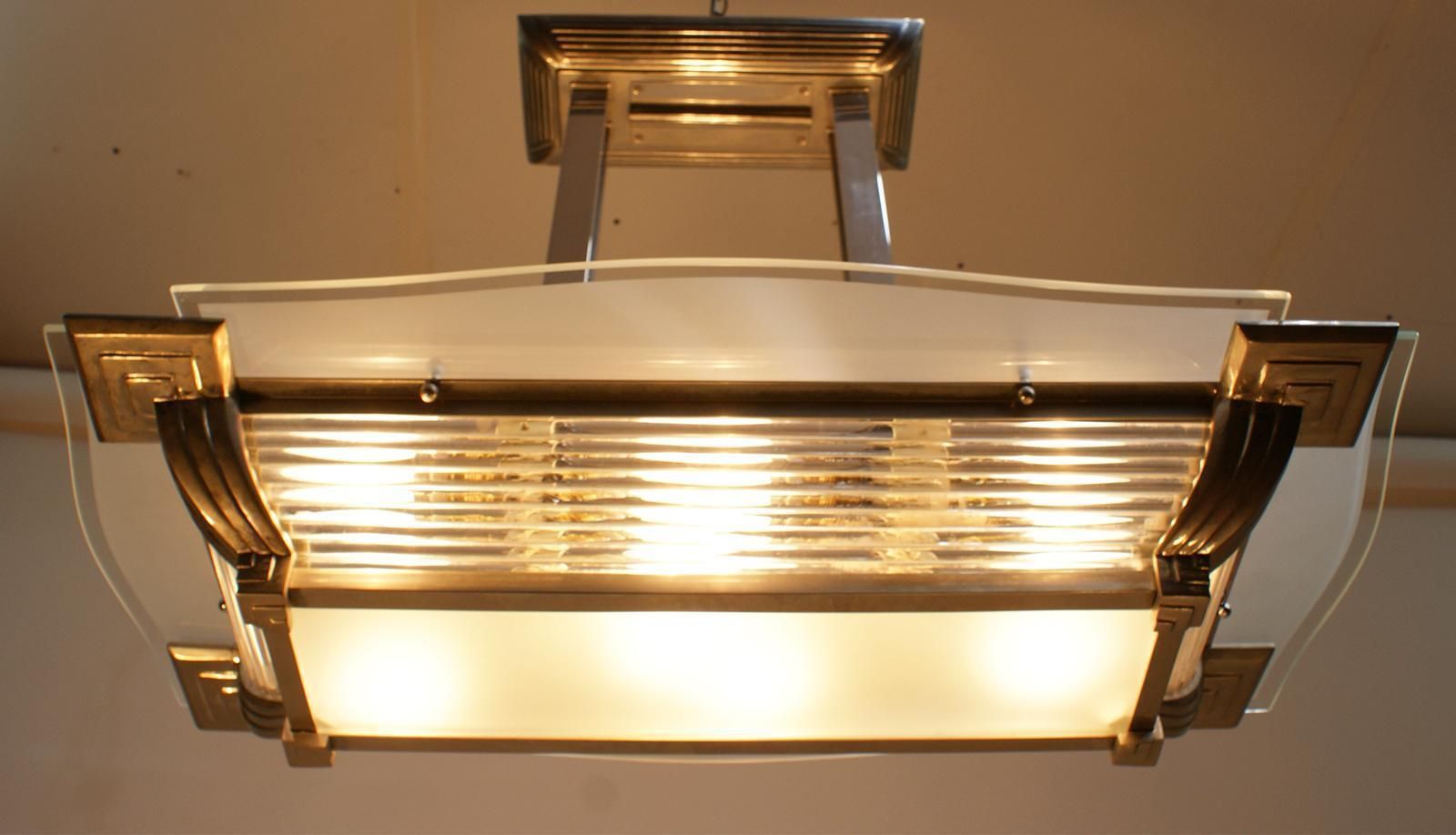 Art Deco Modernist Chandelier In Nickel Plated Bronze photo furniture