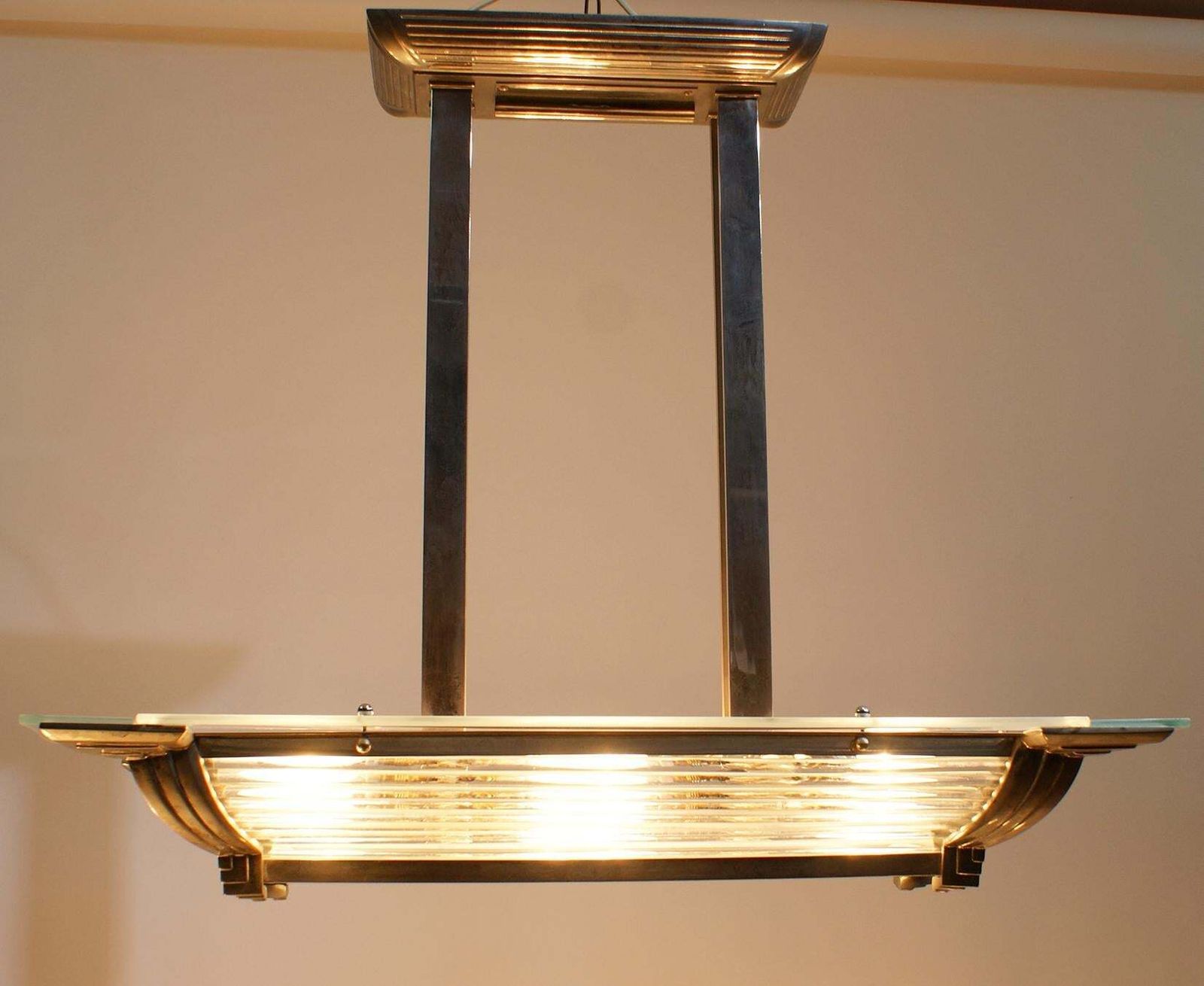 Art Deco Modernist Chandelier In Nickel Plated Bronze photo Lighting