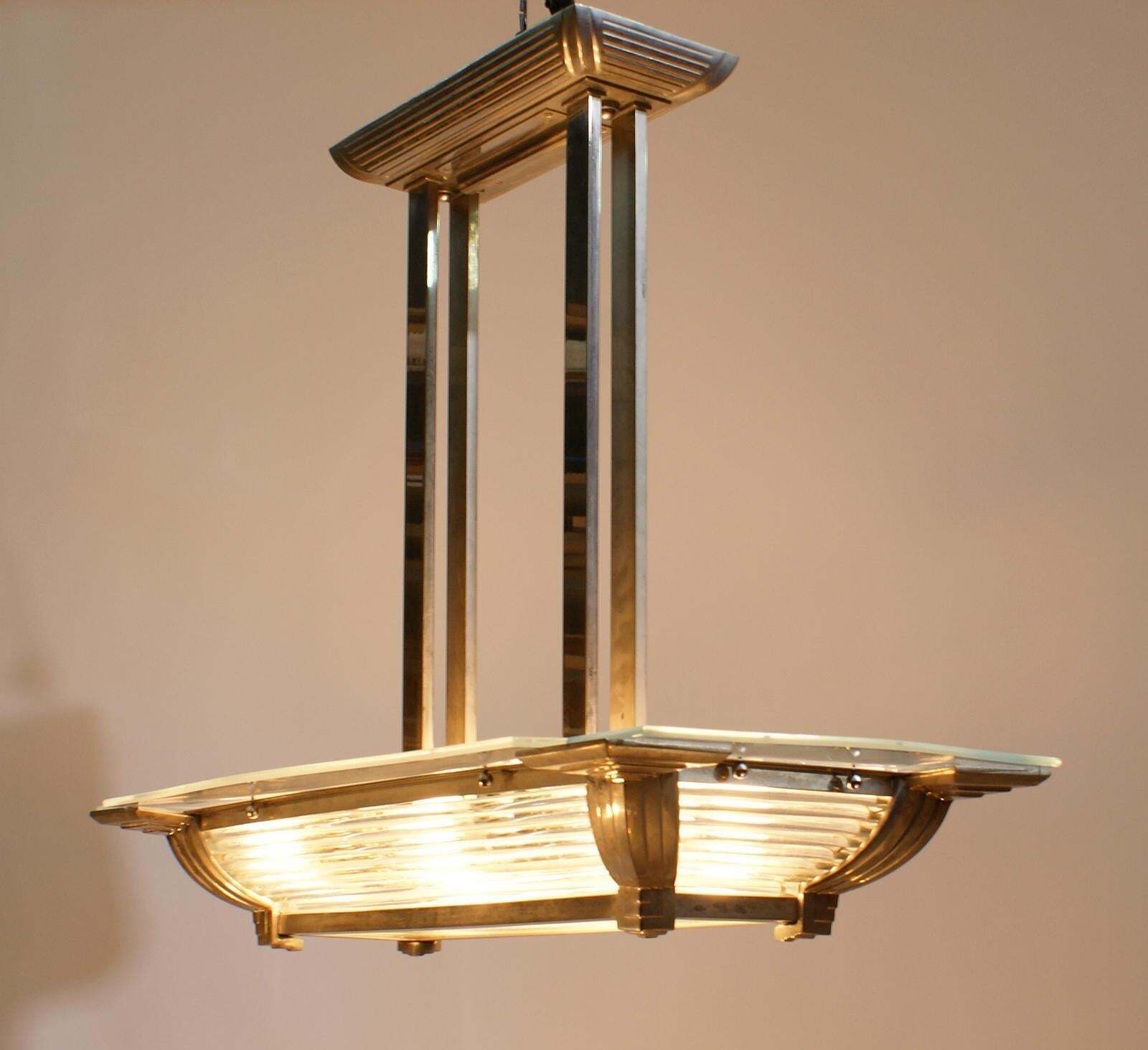 Art Deco Modernist Chandelier In Nickel Plated Bronze photo 7938.0