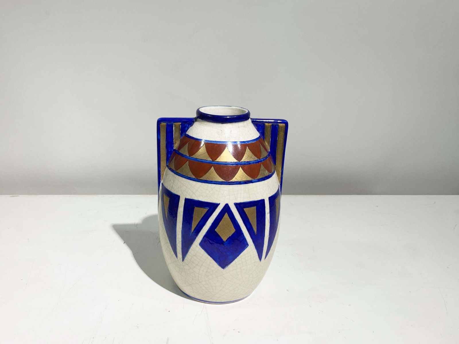 Art Deco Hand Painted Vase, Geometric Motifs, France photo vinterior