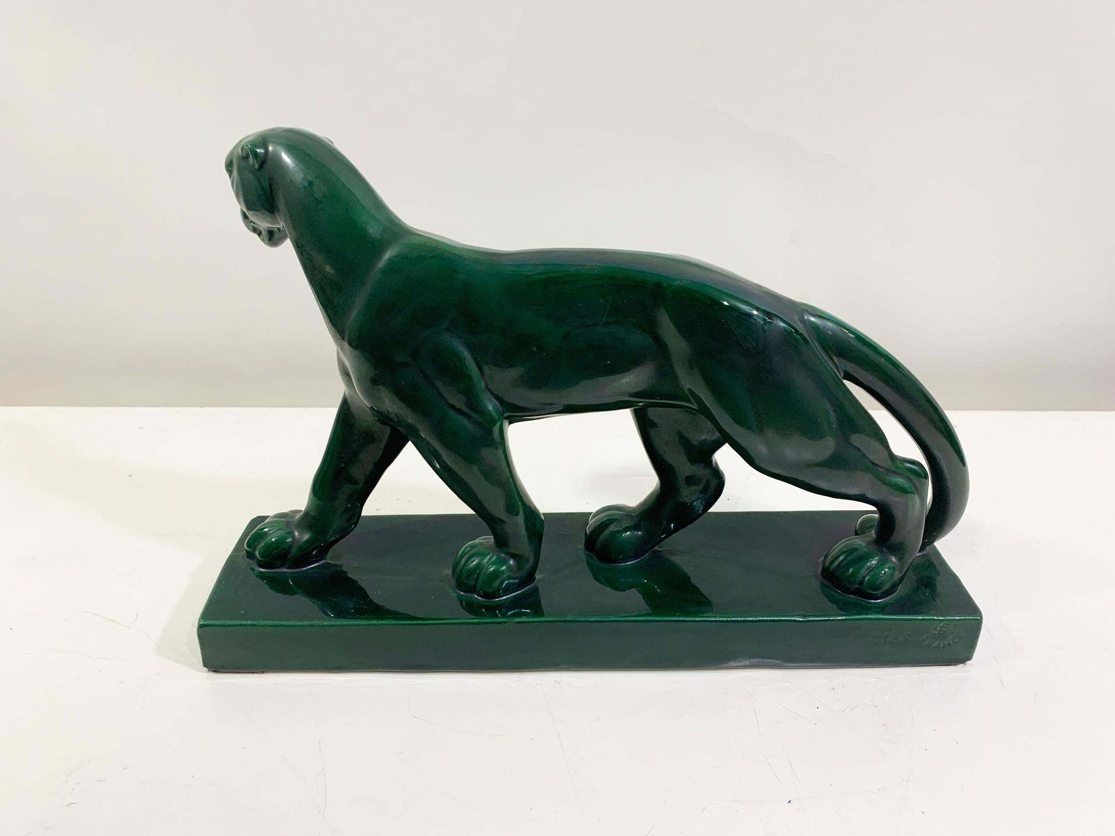 Art Deco Ceramic Panther Sculpture Numbered 185  Signed "Sc France" St Clément photo Art