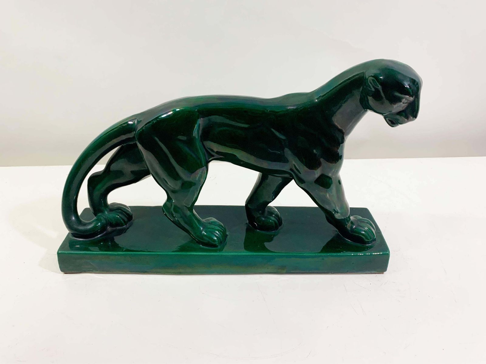 Art Deco Ceramic Panther Sculpture Numbered 185  Signed "Sc France" St Clément photo vinterior