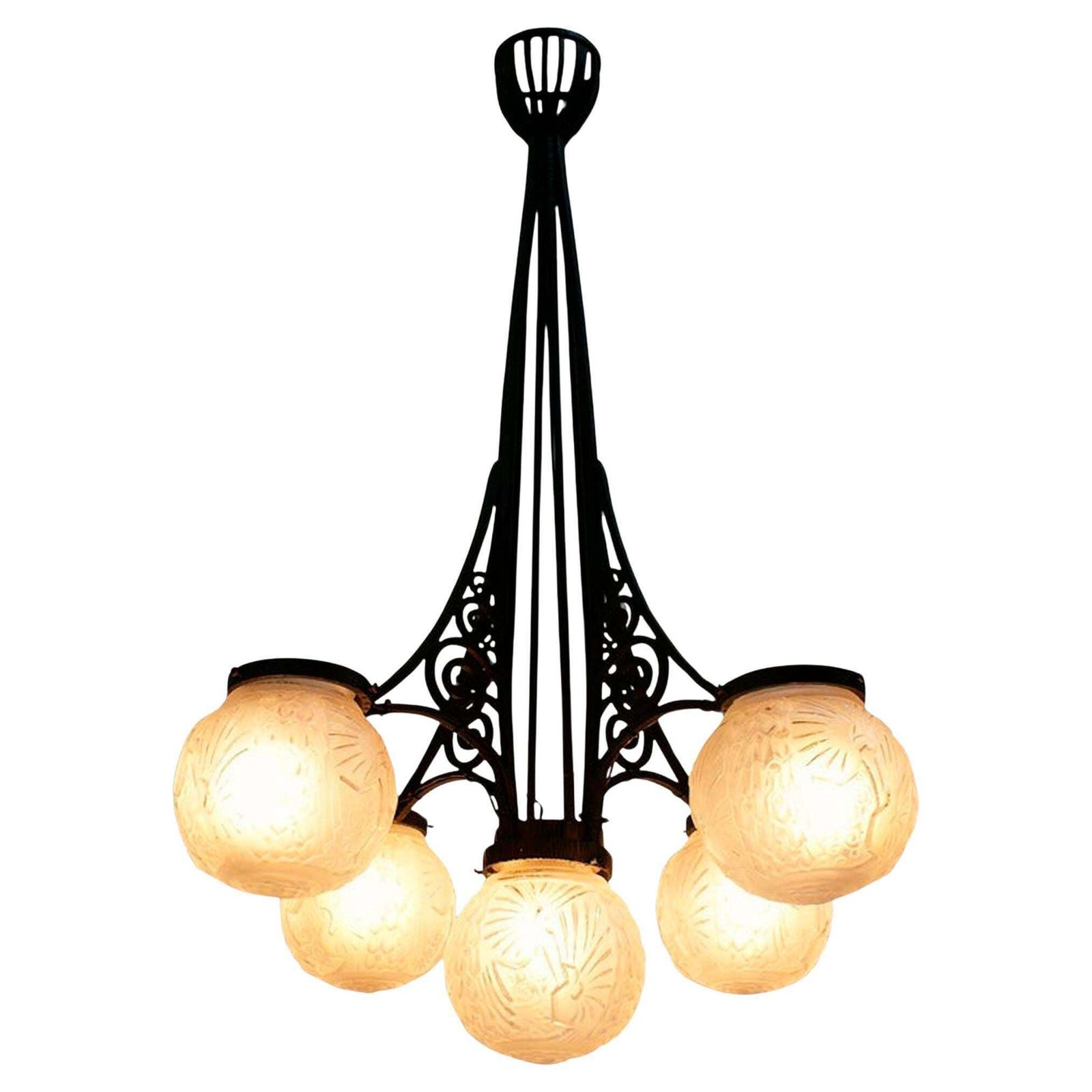 French Art Deco Chandelier Signed "Muller Frères Luneville"