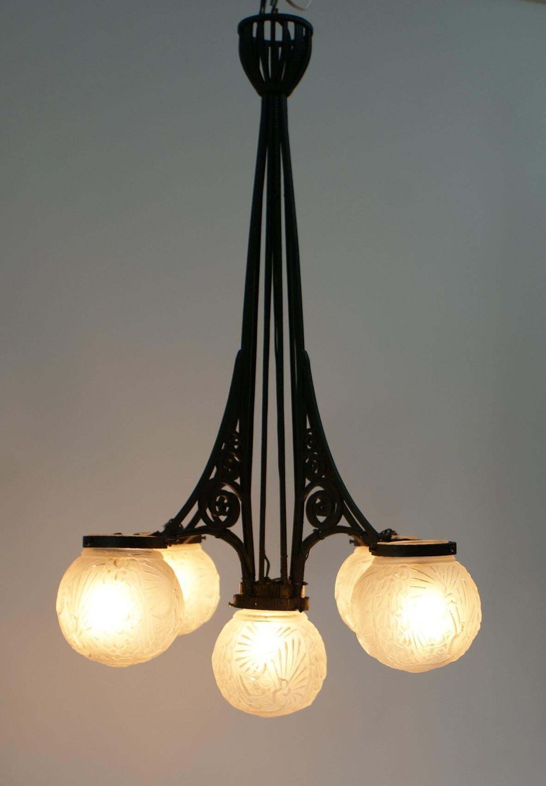 French Art Deco Chandelier Signed "Muller Frères Luneville" photo Lighting