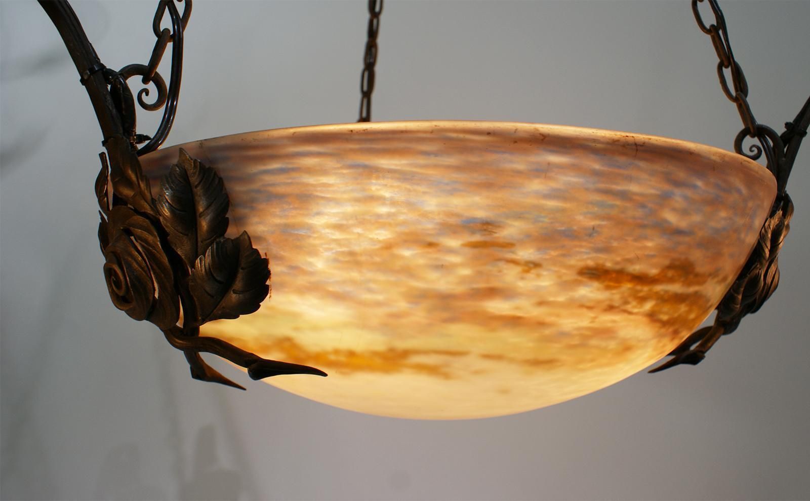 French Art Nouveau Chandelier Signed Muller Freres Luneville photo Lighting