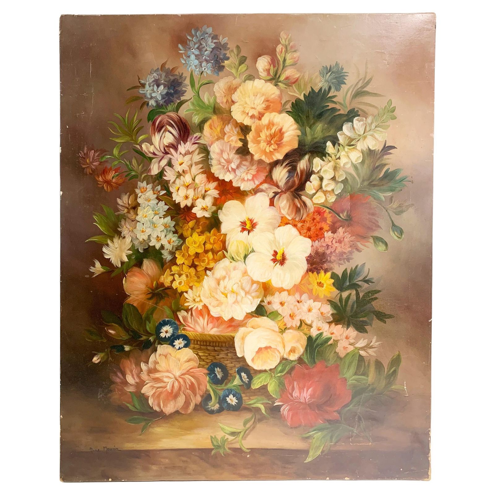19th Century Floral Still Life Painting   Oil On Canvas   Signed Anne Maurin