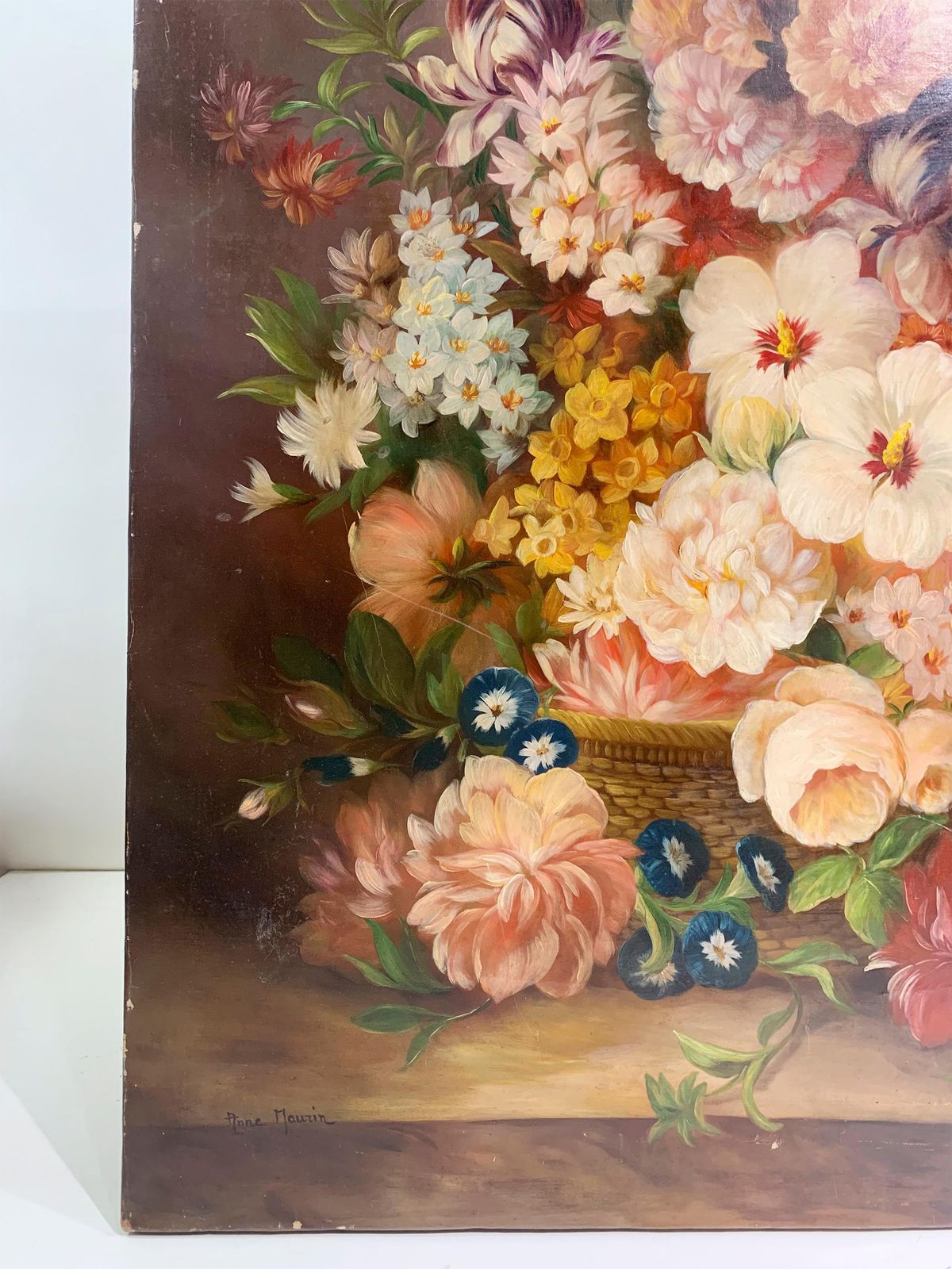 19th Century Floral Still Life Painting   Oil On Canvas   Signed Anne Maurin photo buy